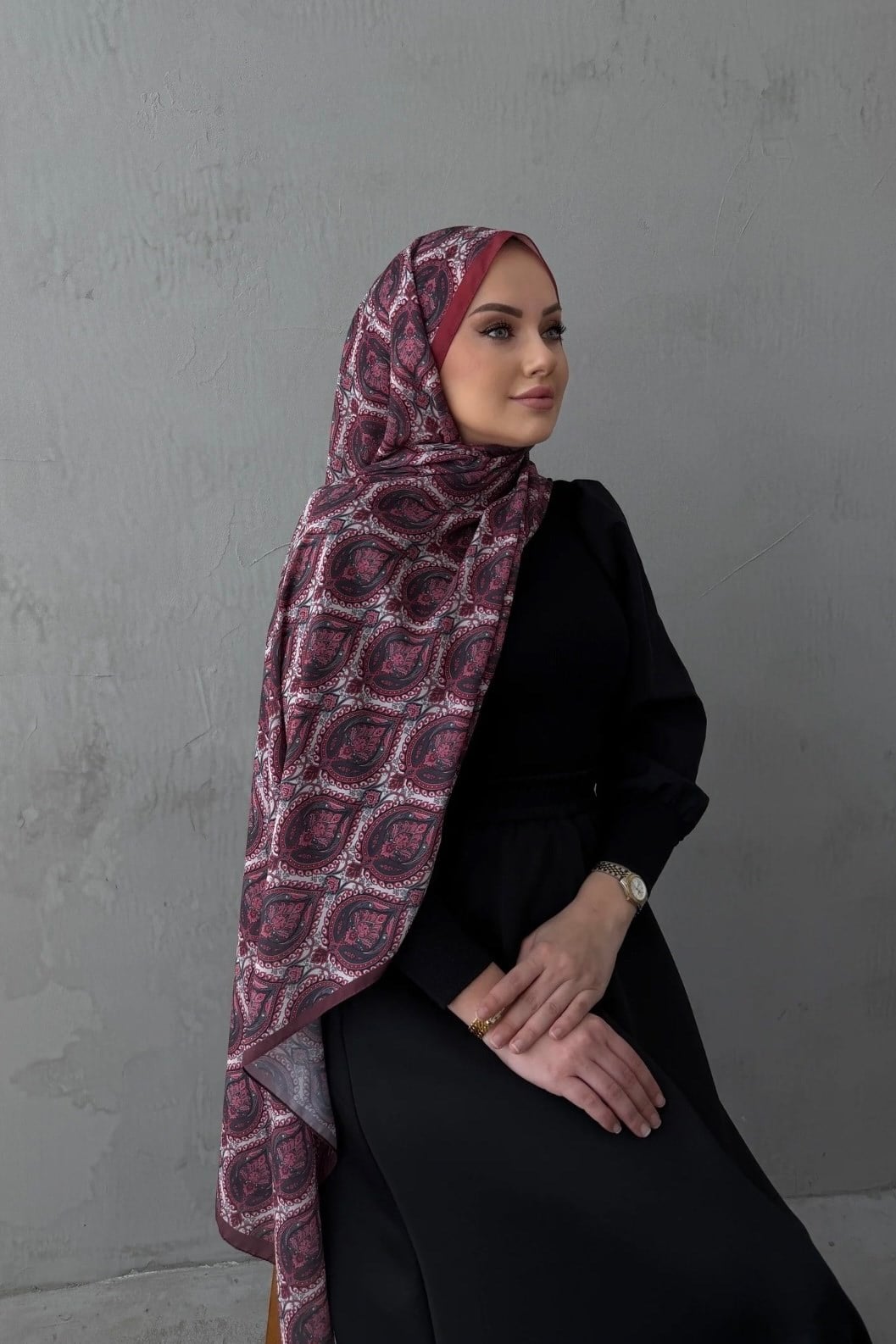 Bordo Nazende Bohem Modal İpek Şal