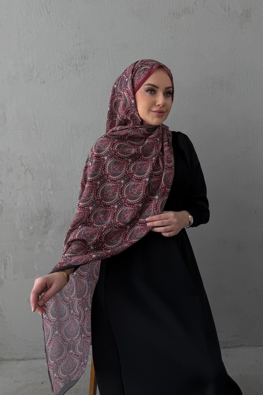 Bordo Nazende Bohem Modal İpek Şal