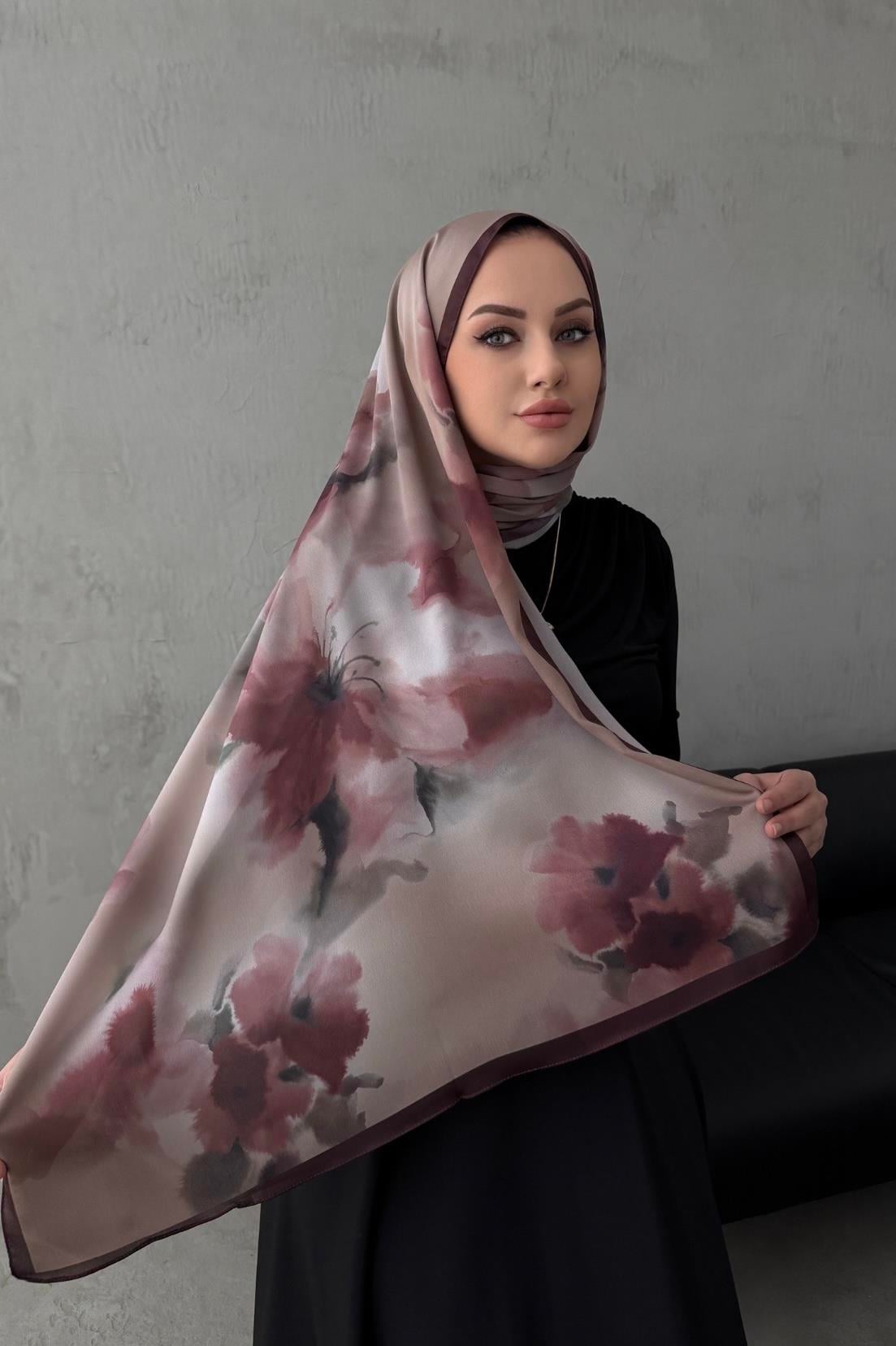 Bordo Roesa Kumlu İpek Şal