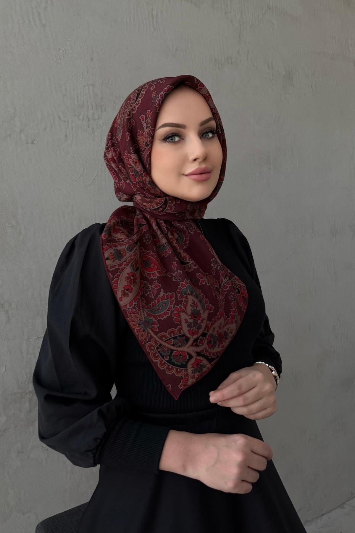 Bordo Sema %100 Pamuk Eşarp