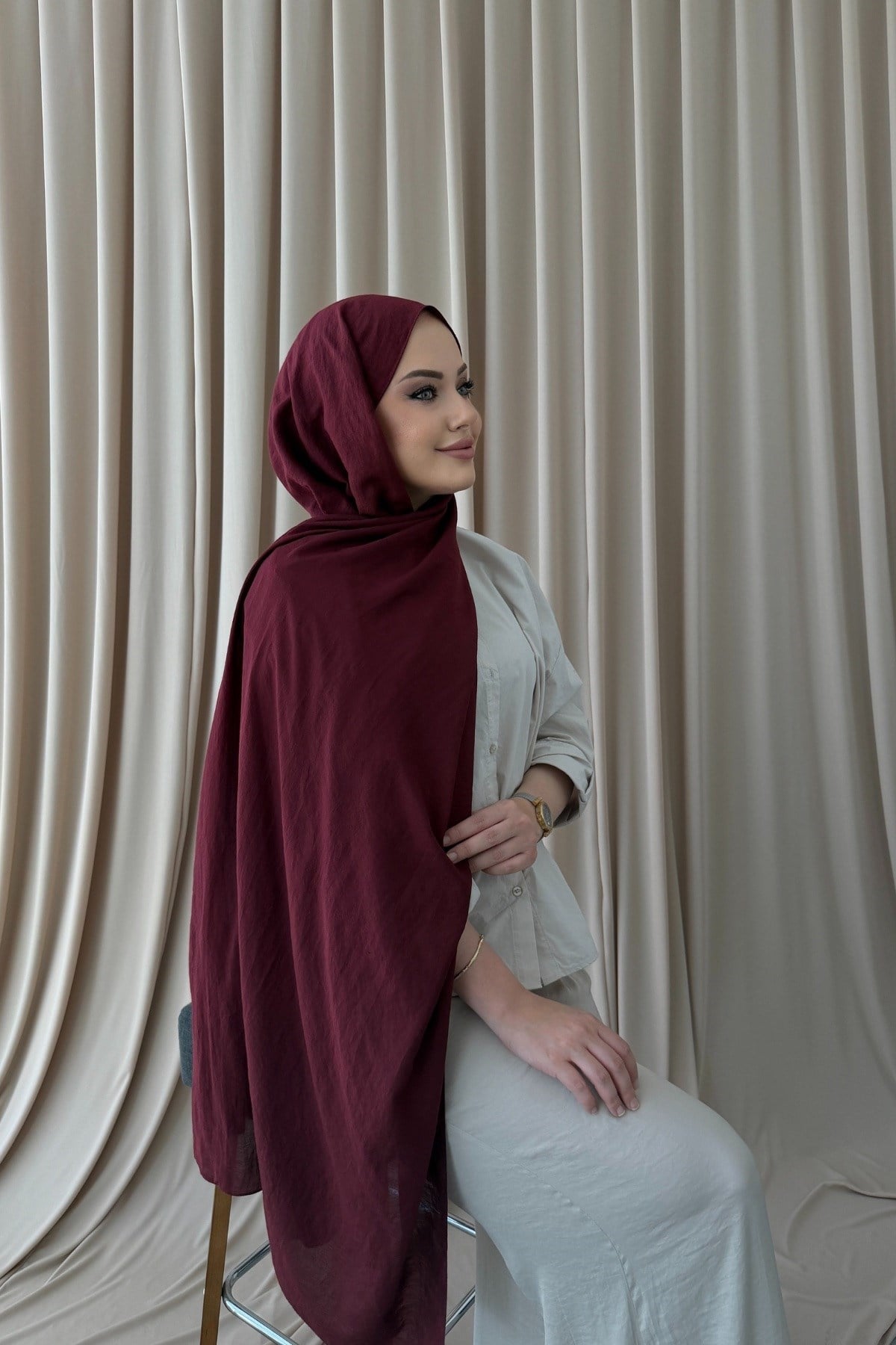 Bordo Serin Pamuklu Şal