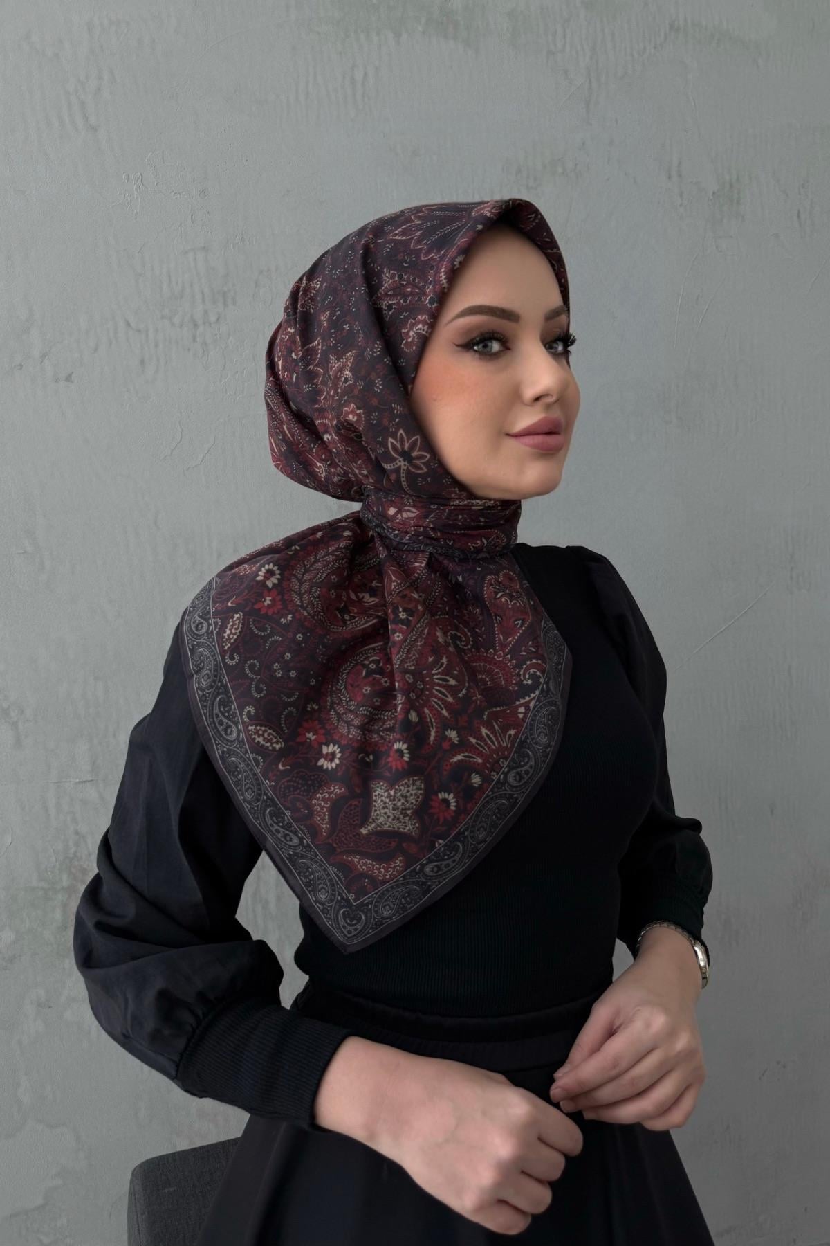 Bordo Simra Bohem Modal İpek Eşarp 