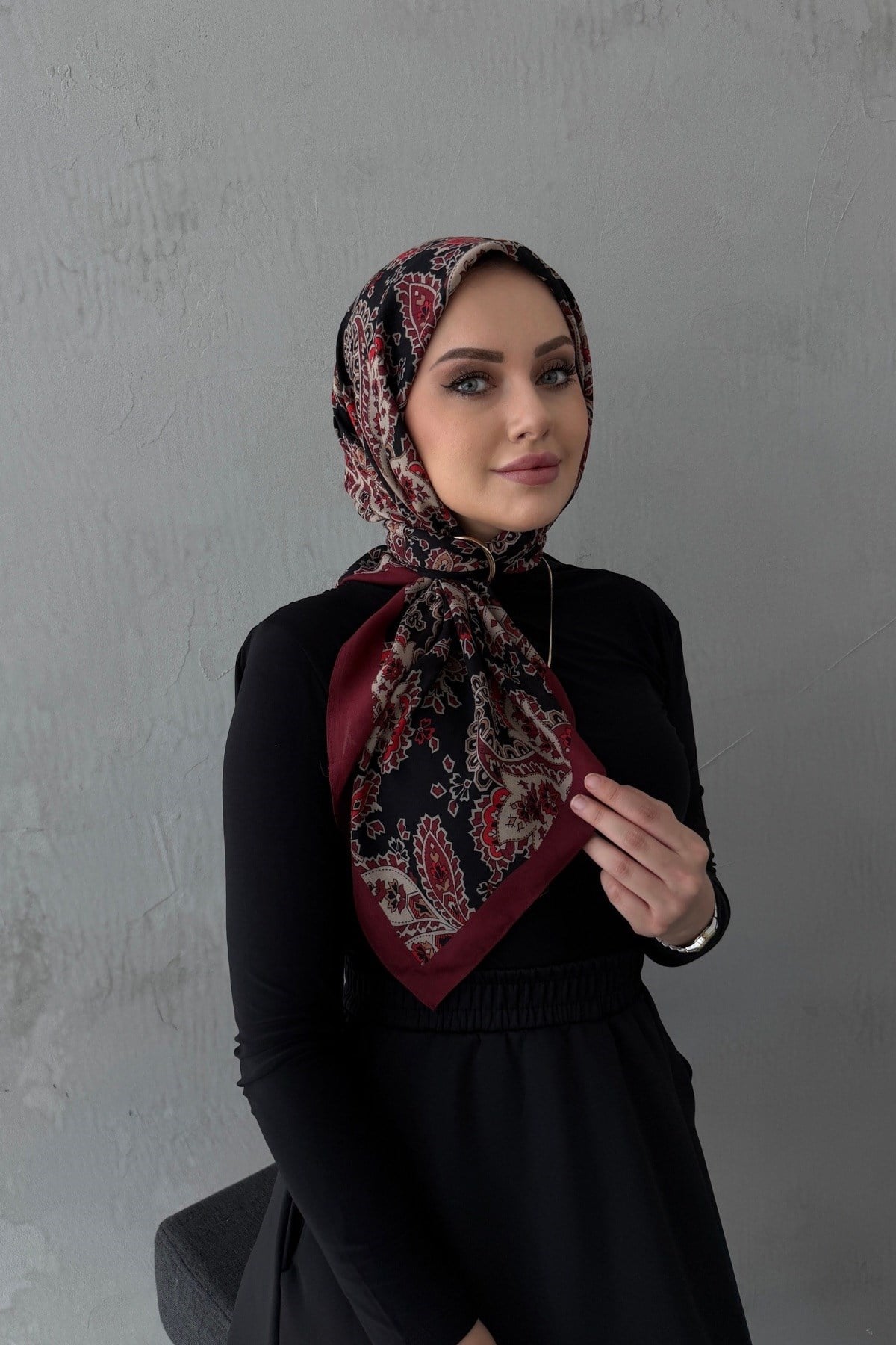 Bordo Siyah Sema %100 Pamuk Eşarp