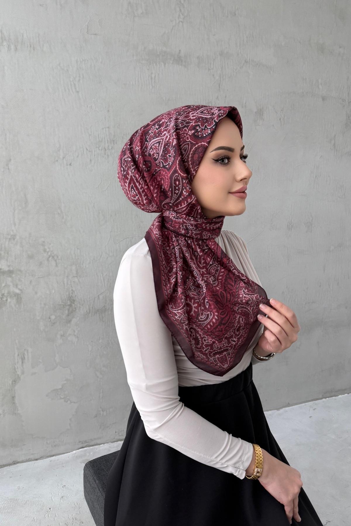 Bordo Yaren Bohem Modal İpek Eşarp