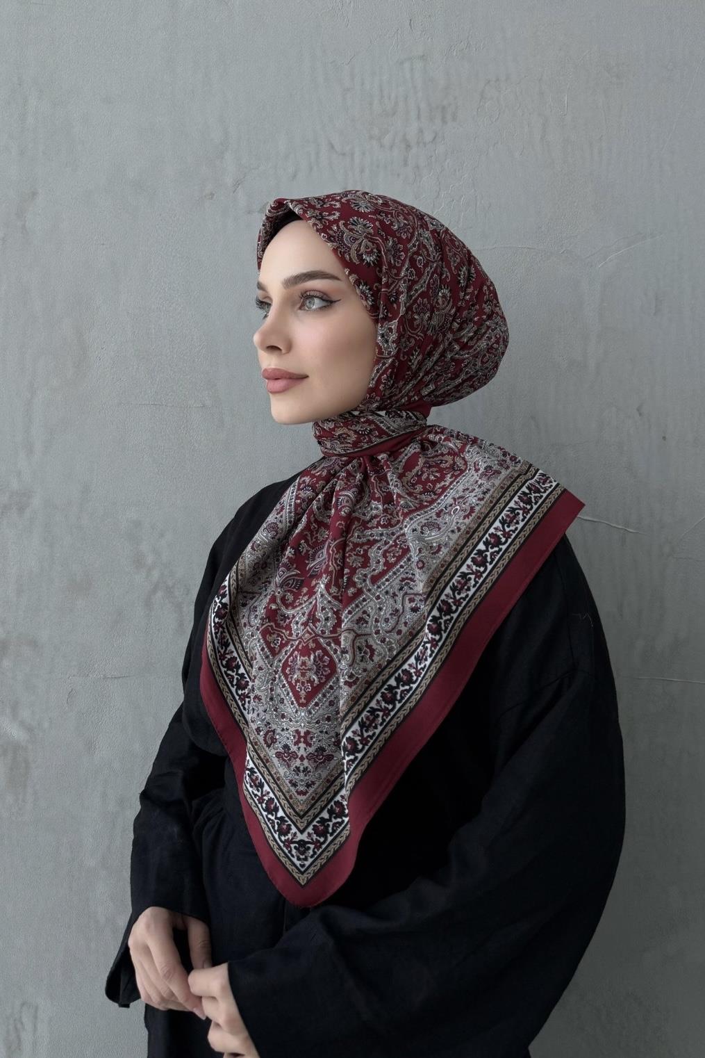 Bordo&Bej Bohem Modal İpek Eşarp