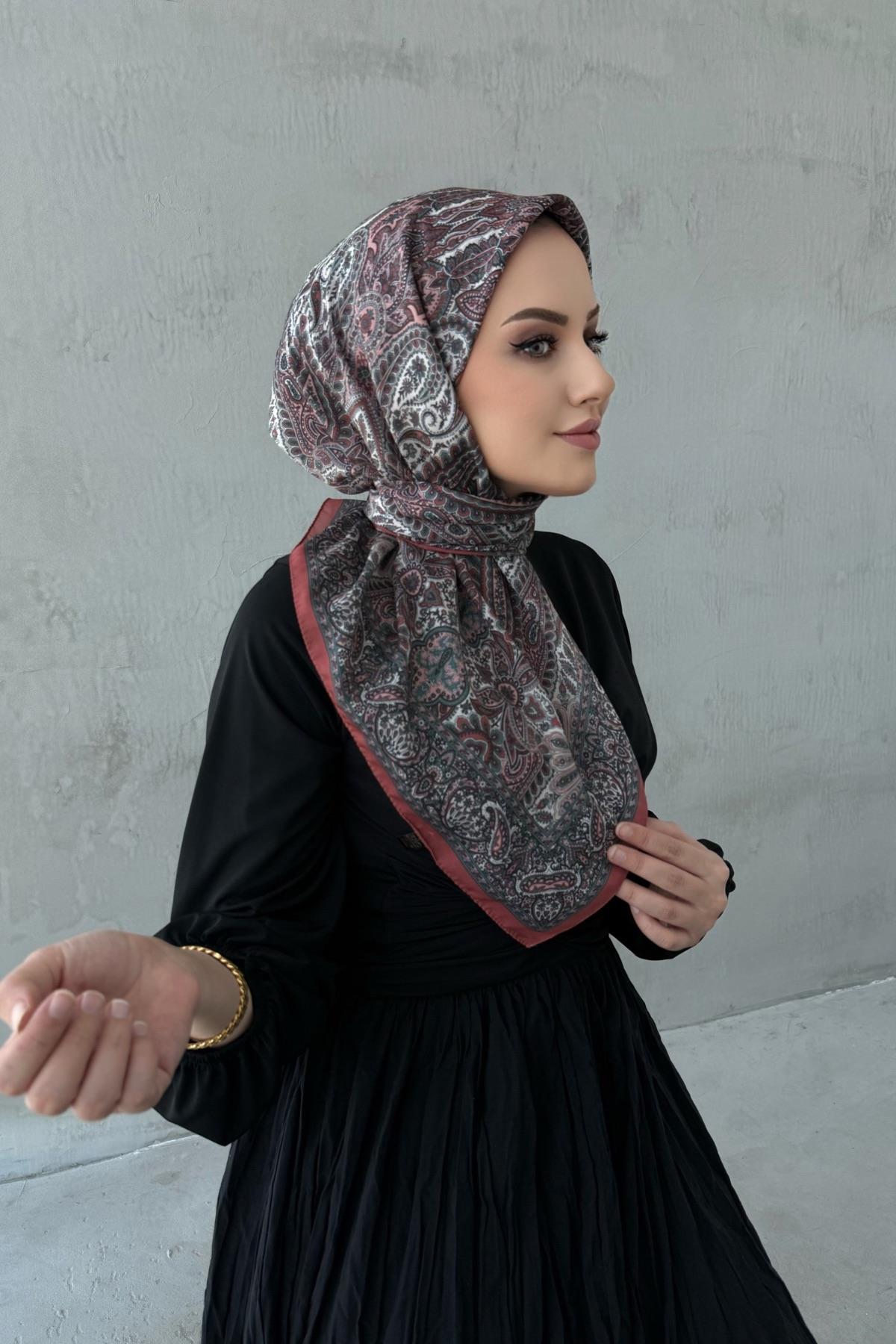 Bordo&Pudra Yaren Bohem Modal İpek Eşarp