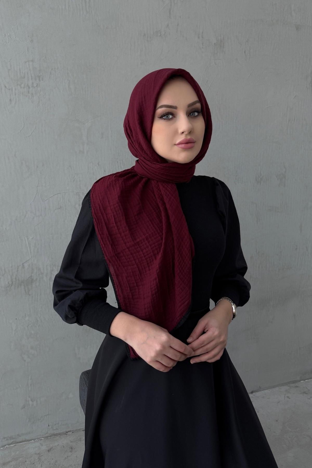 BordoSiyah Müslin Eşarp 
