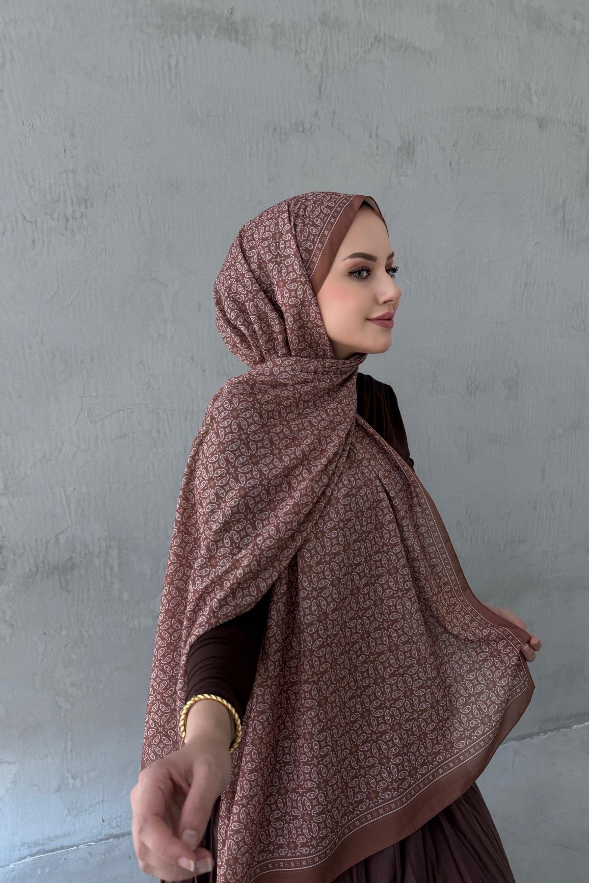 Çikolata Azra Bohem Modal İpek Şal