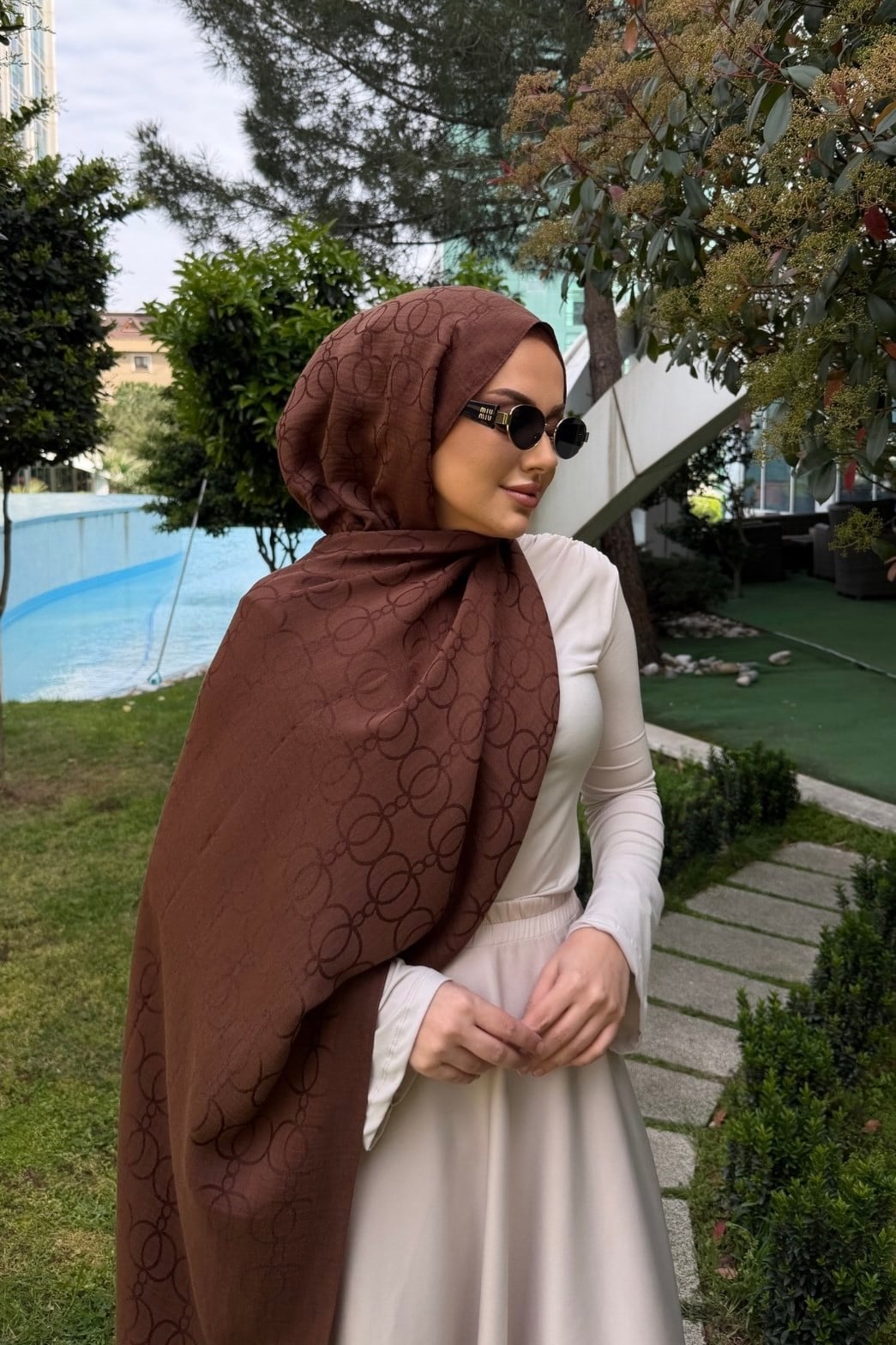 Çikolata Kahve Halka Desen Naia Şal 