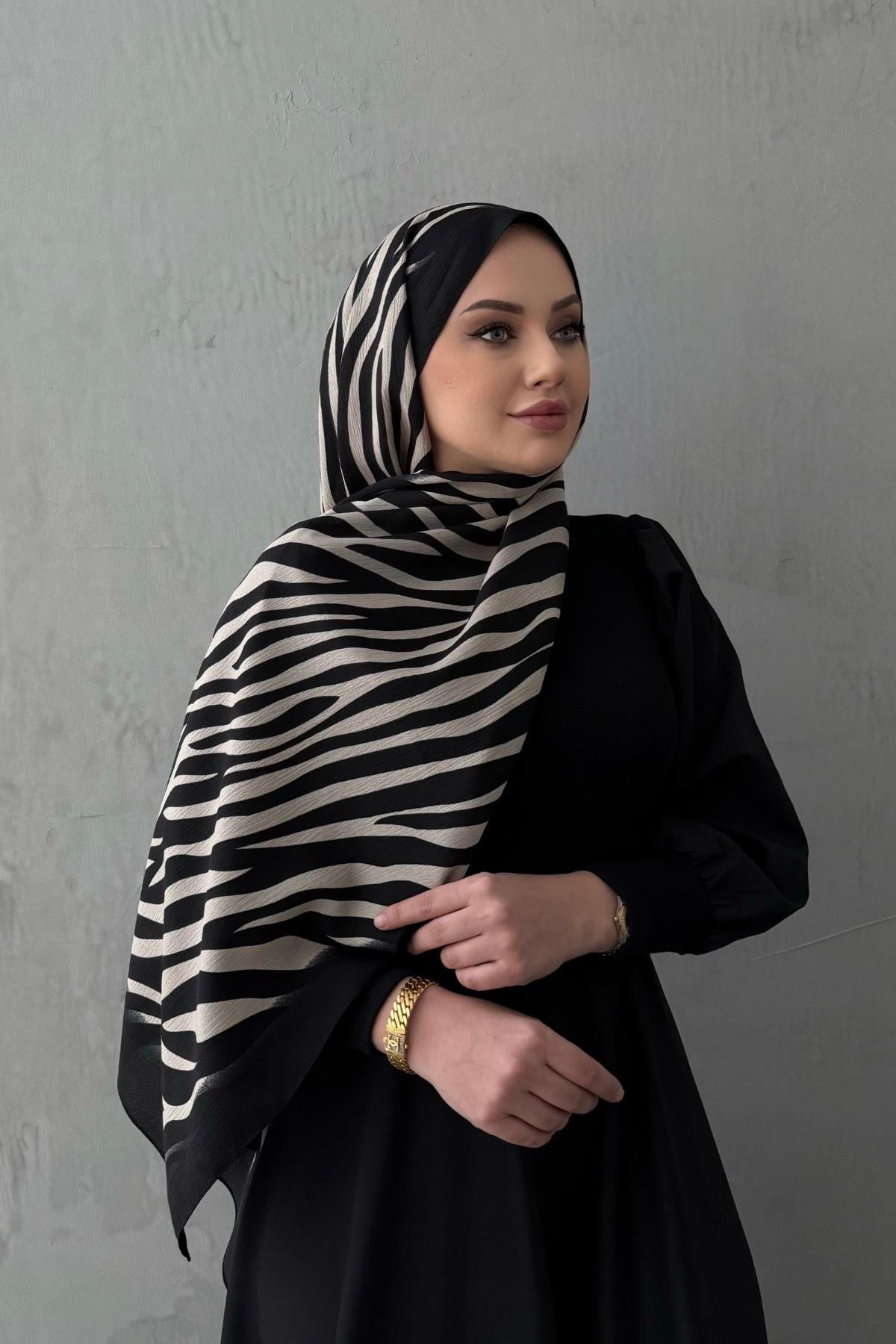 Çizgi Desen Cotton Şal Siyah Vizon
