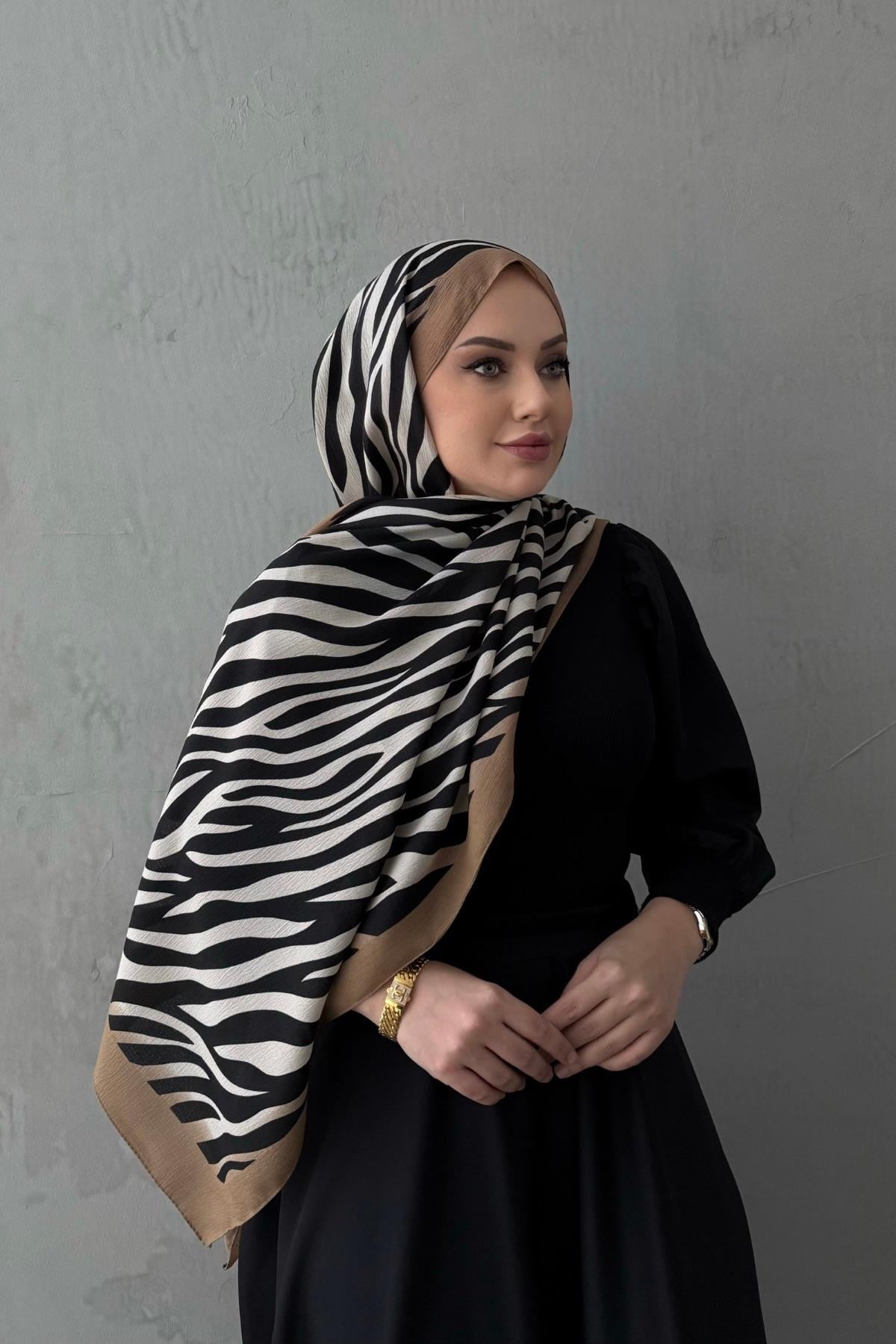 Çizgi Desen Cotton Şal Taba