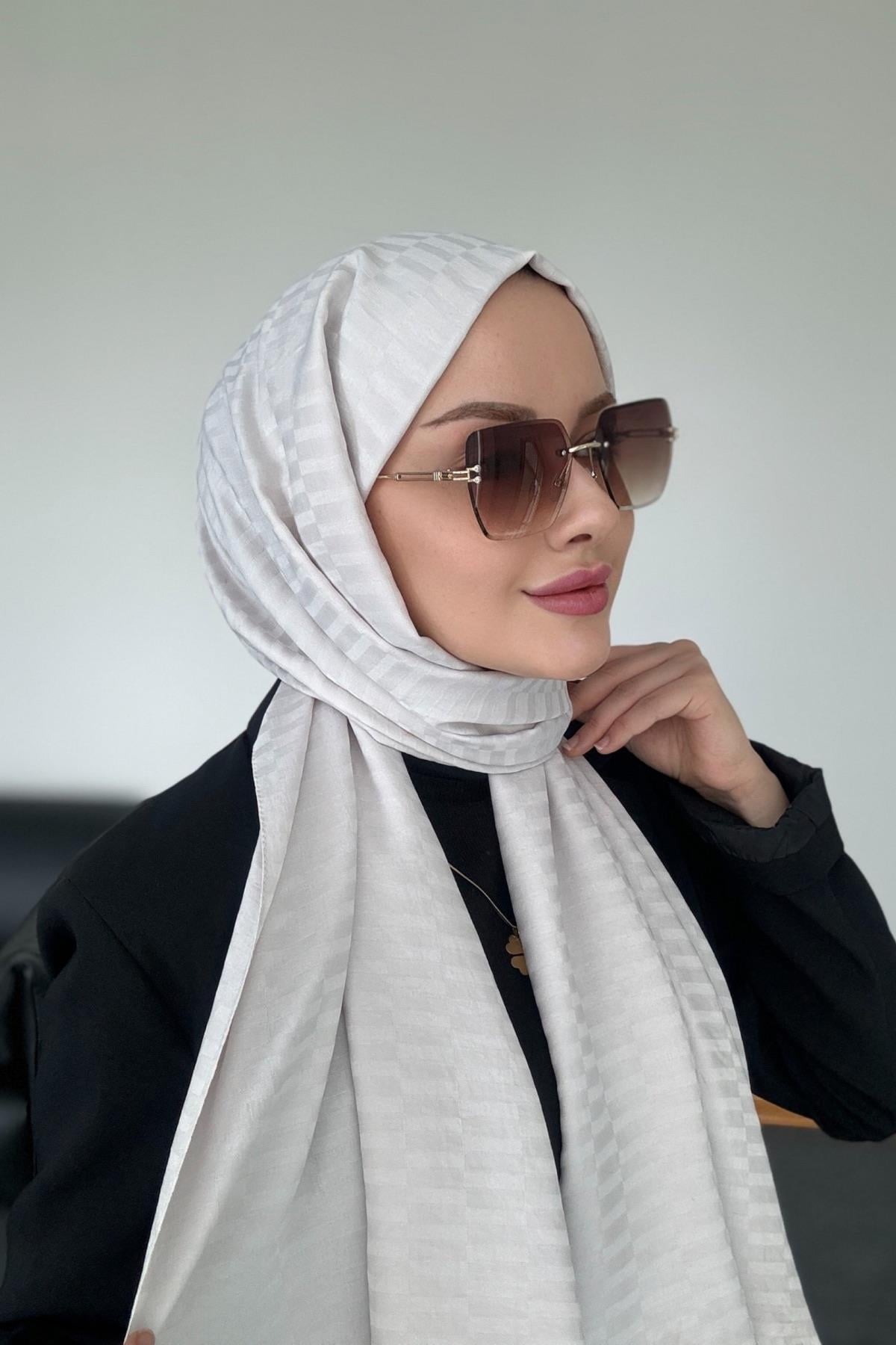 Çizgi Desen İpeksi Jakar Şal Taş