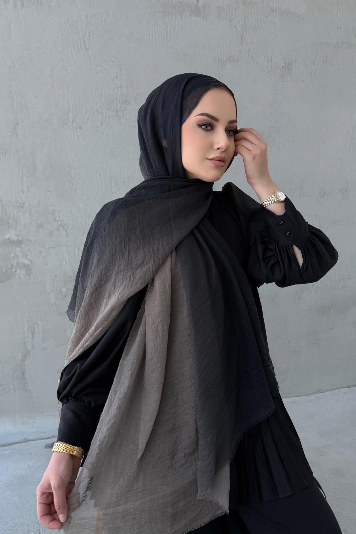 Degrade Konfor Şal Siyah&Vizon