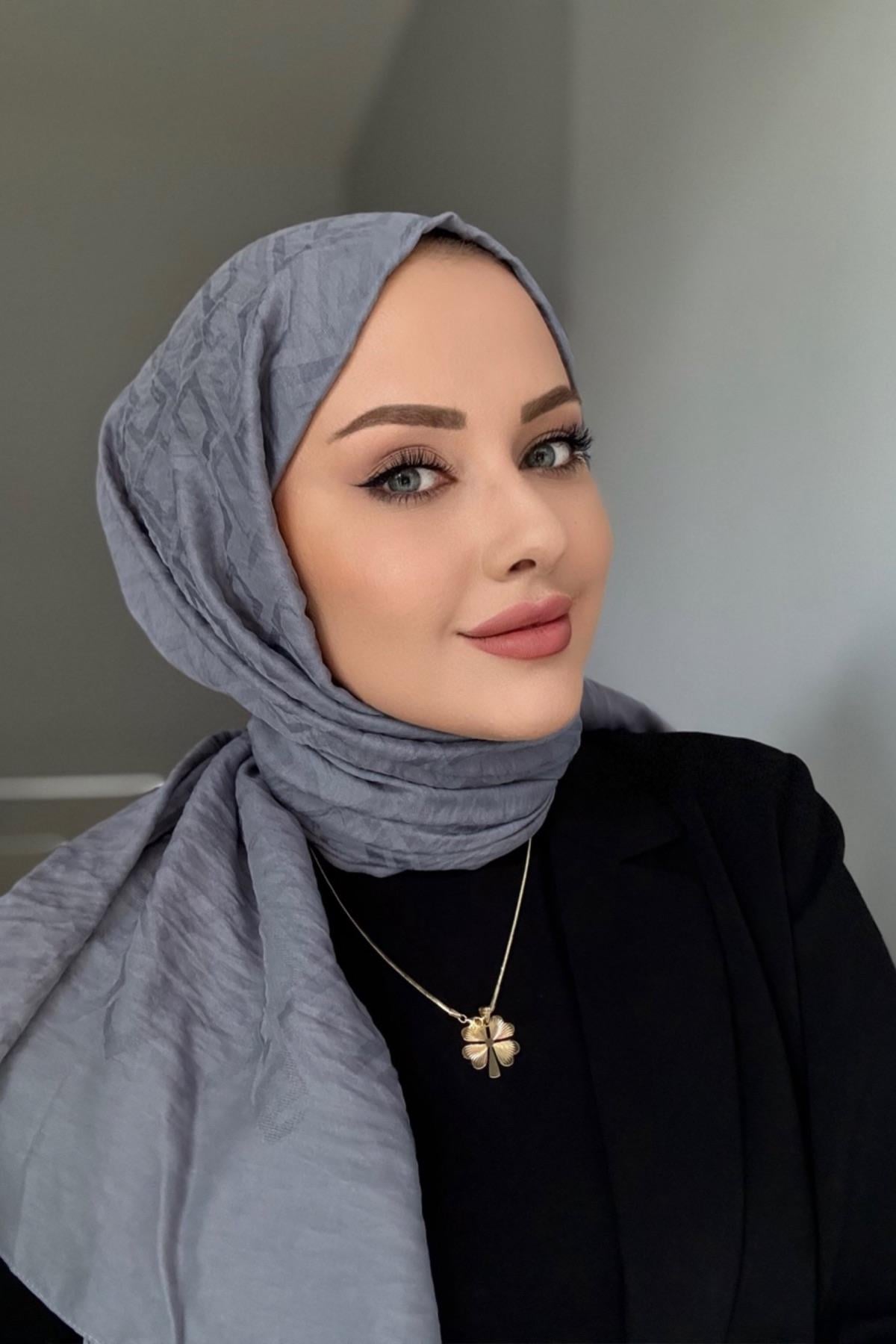 Desenli akrilik sal gri