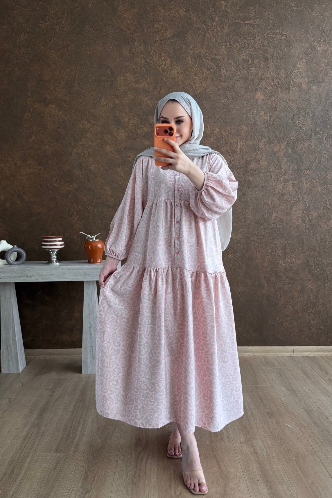 Dilara Pamuk Vual Elbise Pudra