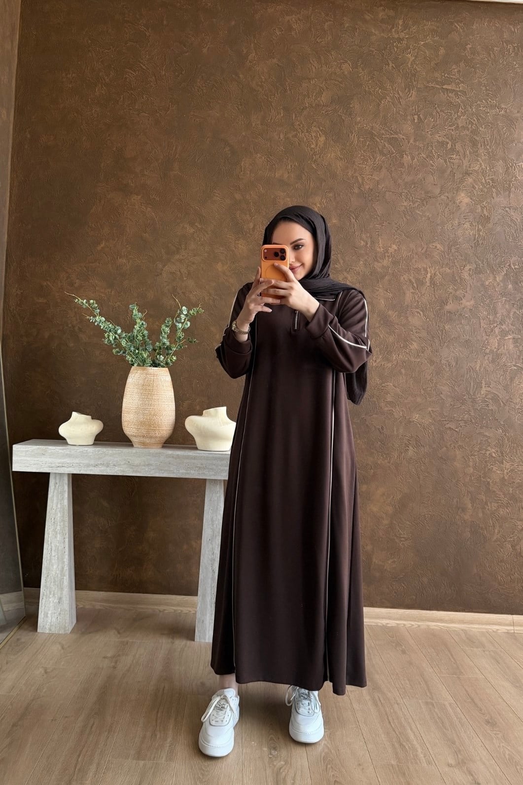 Duqa Oysh Elbise Kahverengi