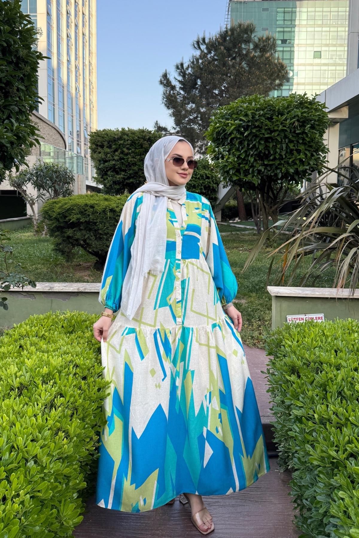 Feyra Viskon Elbise Turkuaz