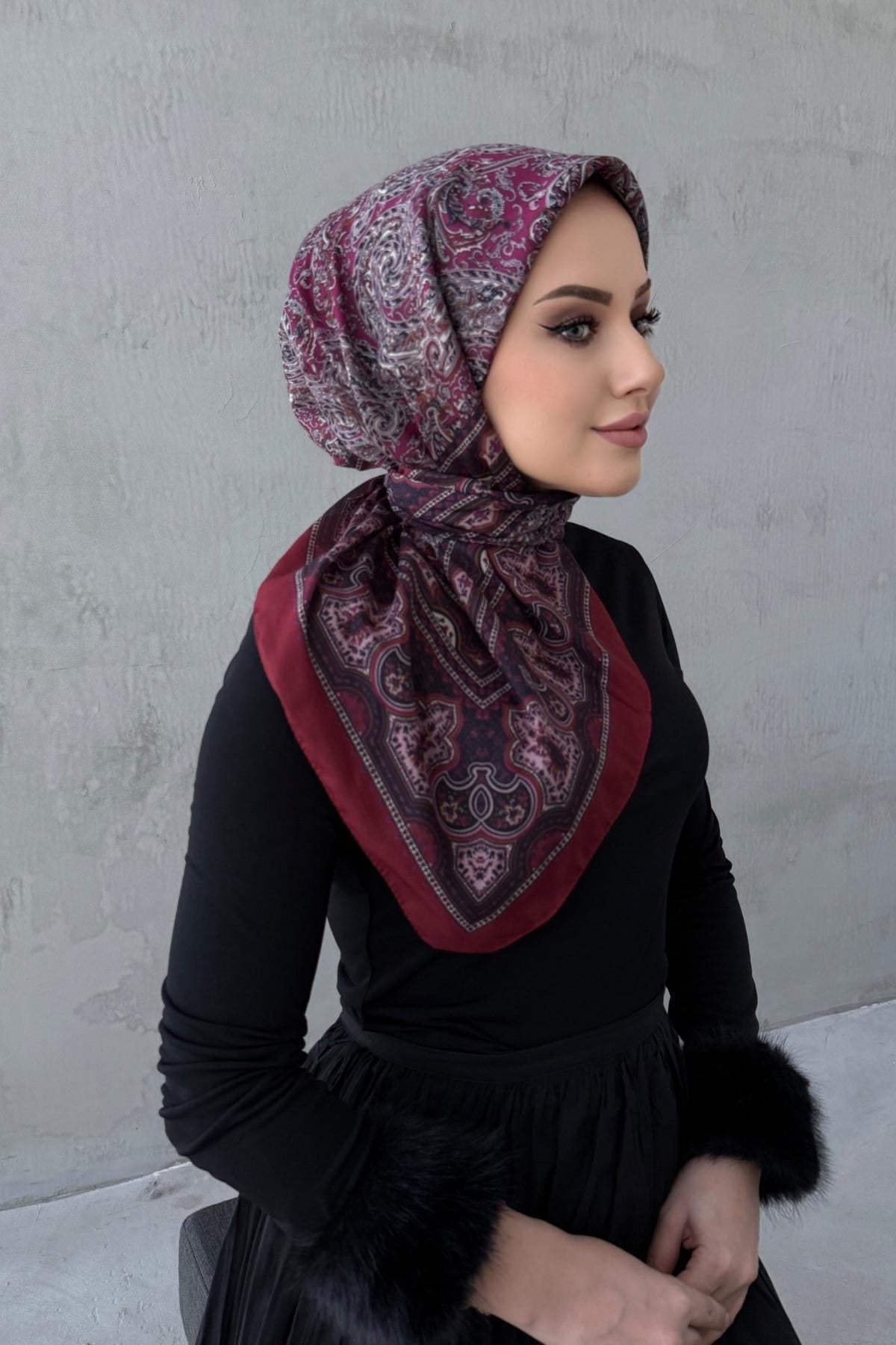 Fuşya&Bordo Ahu Bohem Modal İpek Eşarp