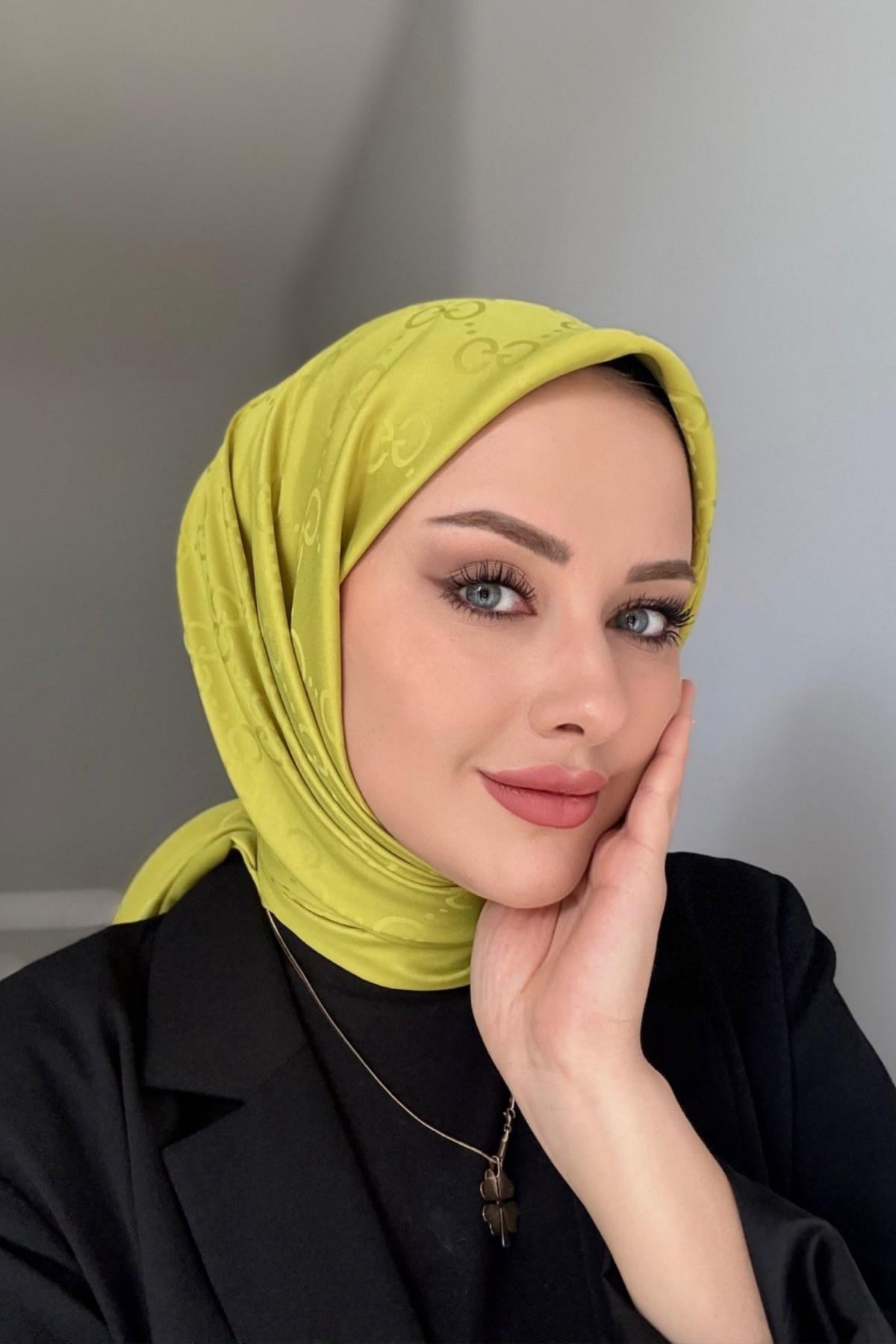 G Desen Jakar Eşarp Yağ Yeşili