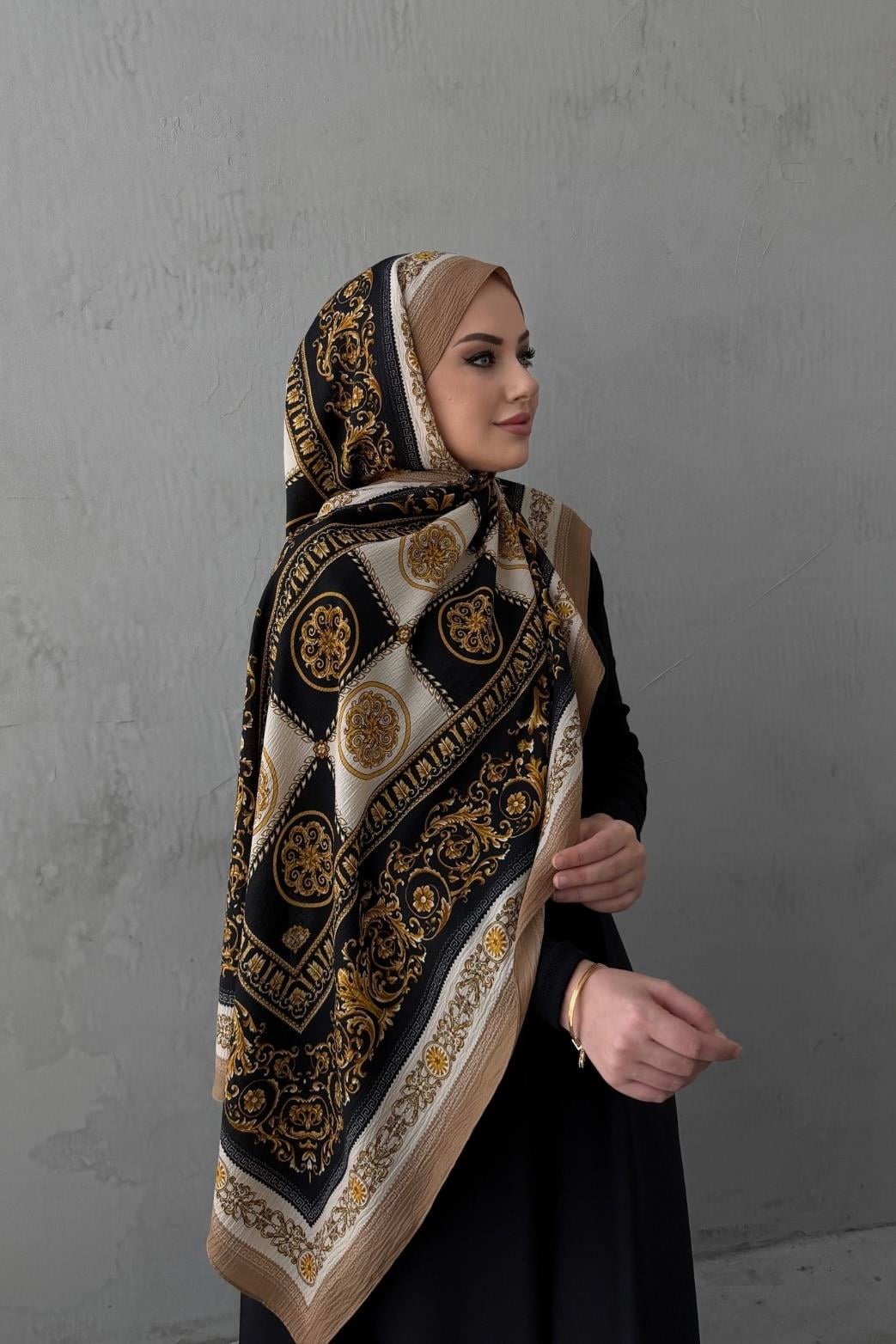 Gold Versac Desen Cotton Şal