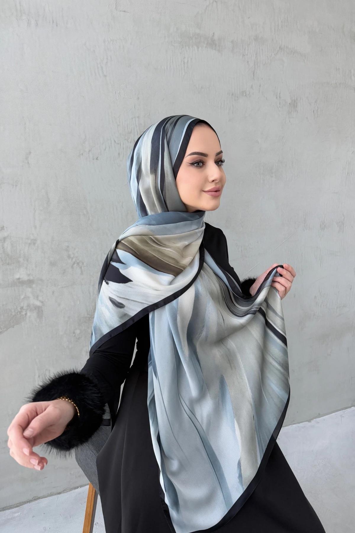 Gri Bade Kumlu İpek Şal 