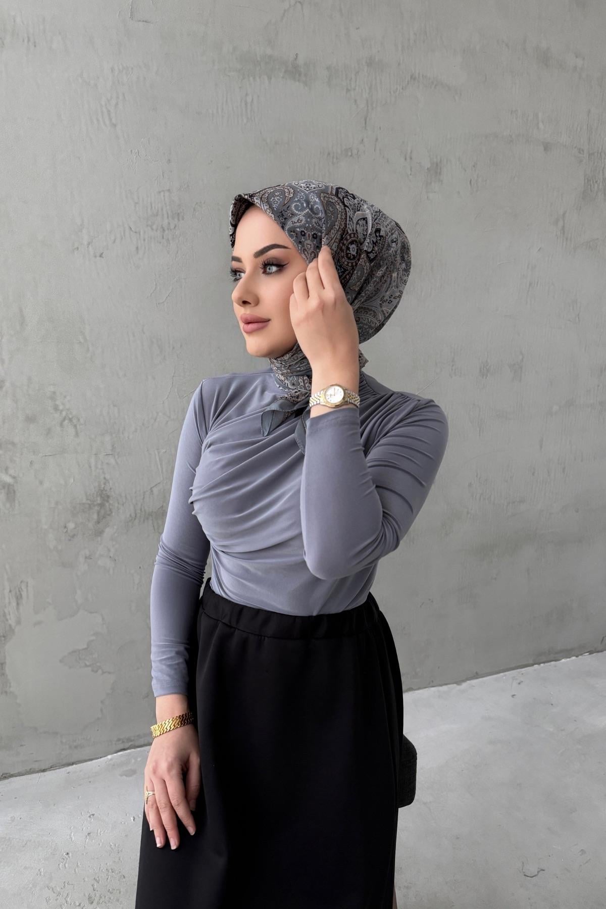 Gri Drape Badi ( S-M-L) Uyumlu