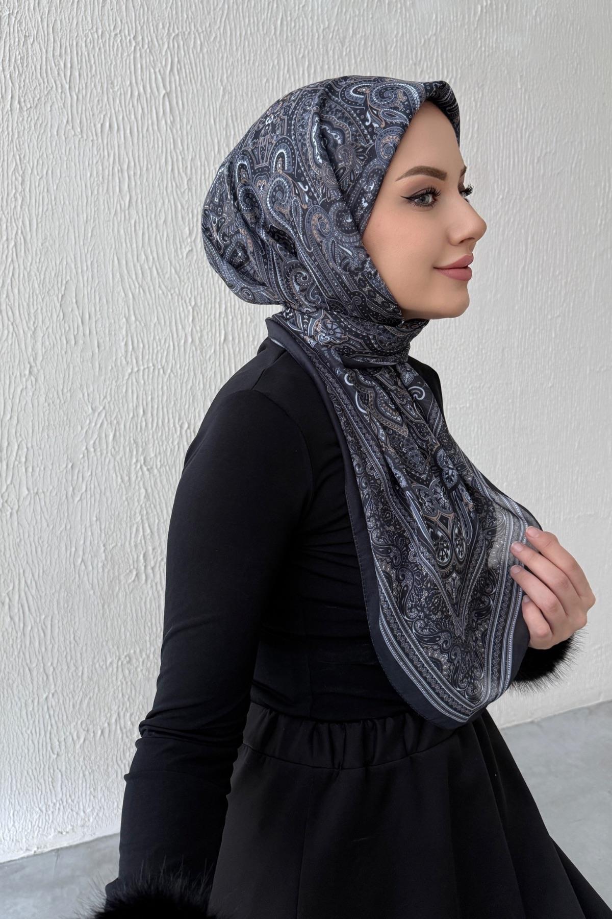Gri Feride Bohem Modal İpek Eşarp