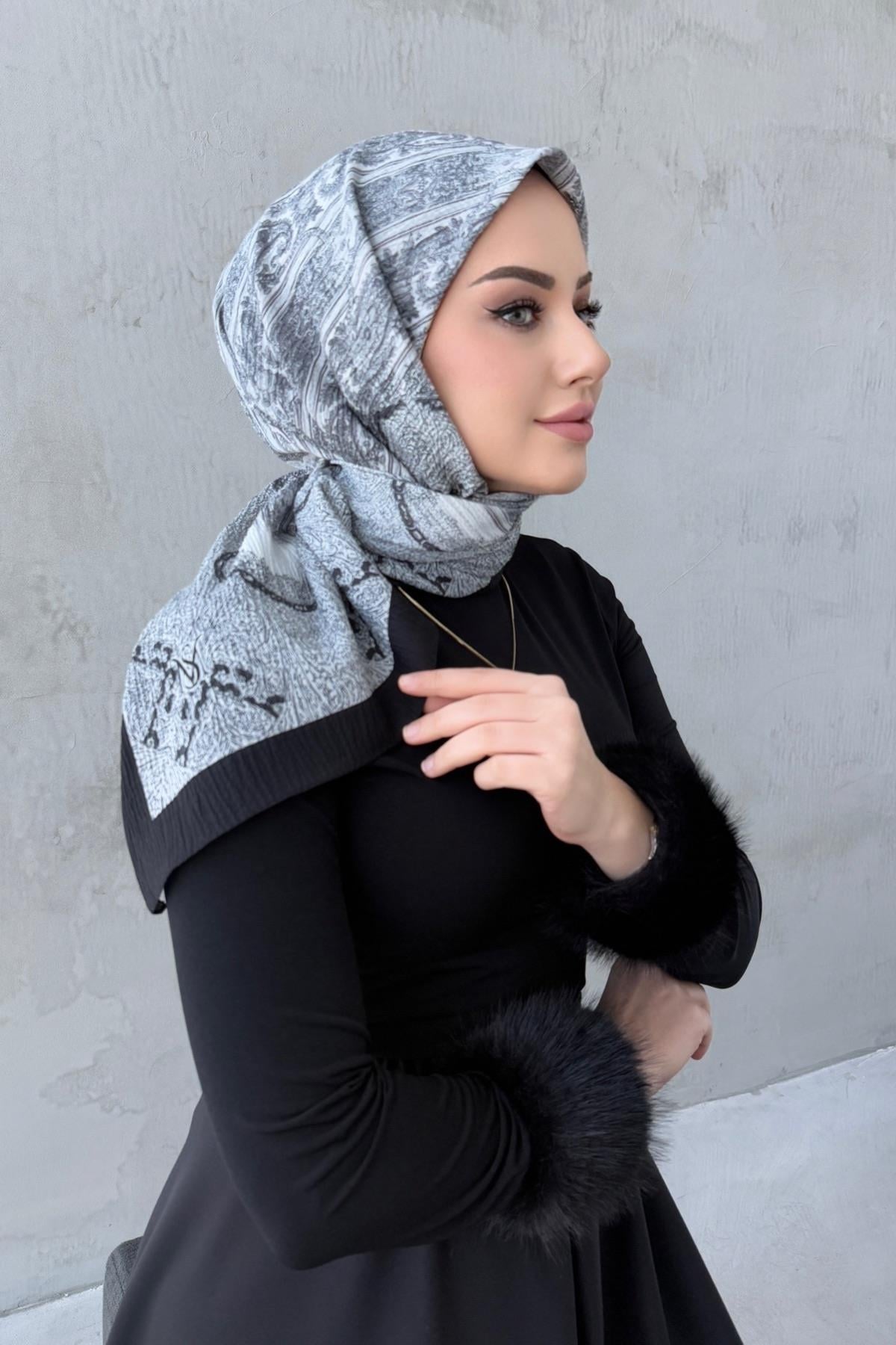 Gri Meftun Naturel Eşarp