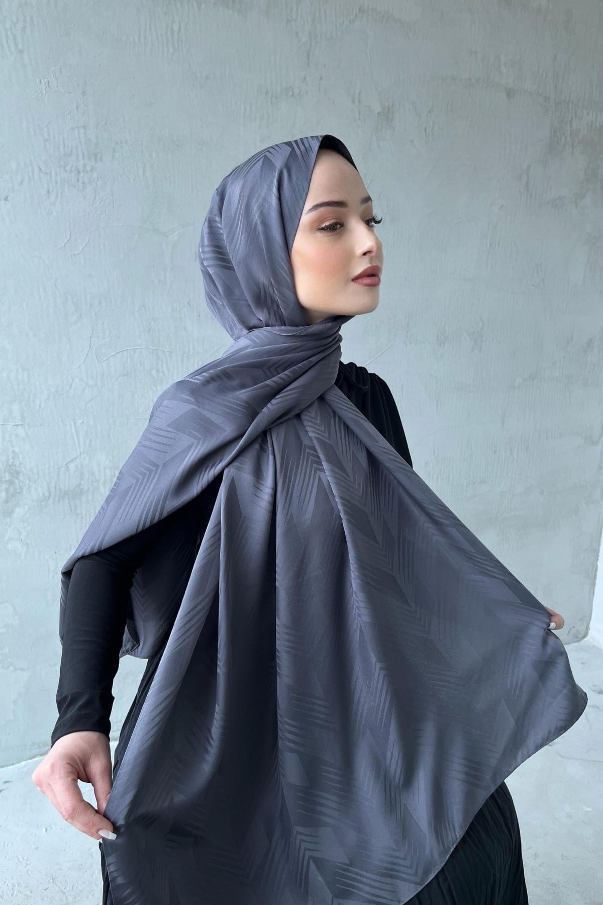 Gri Noya İpeksi Jakar Şal