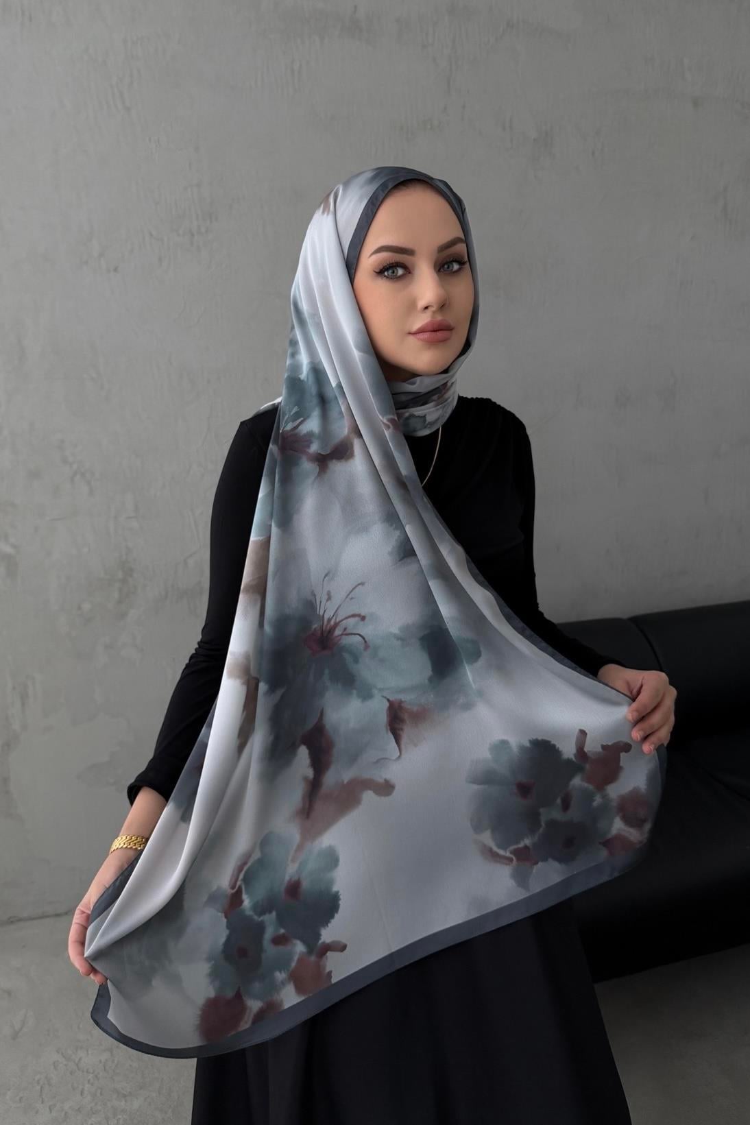 Gri Roesa Kumlu İpek Şal