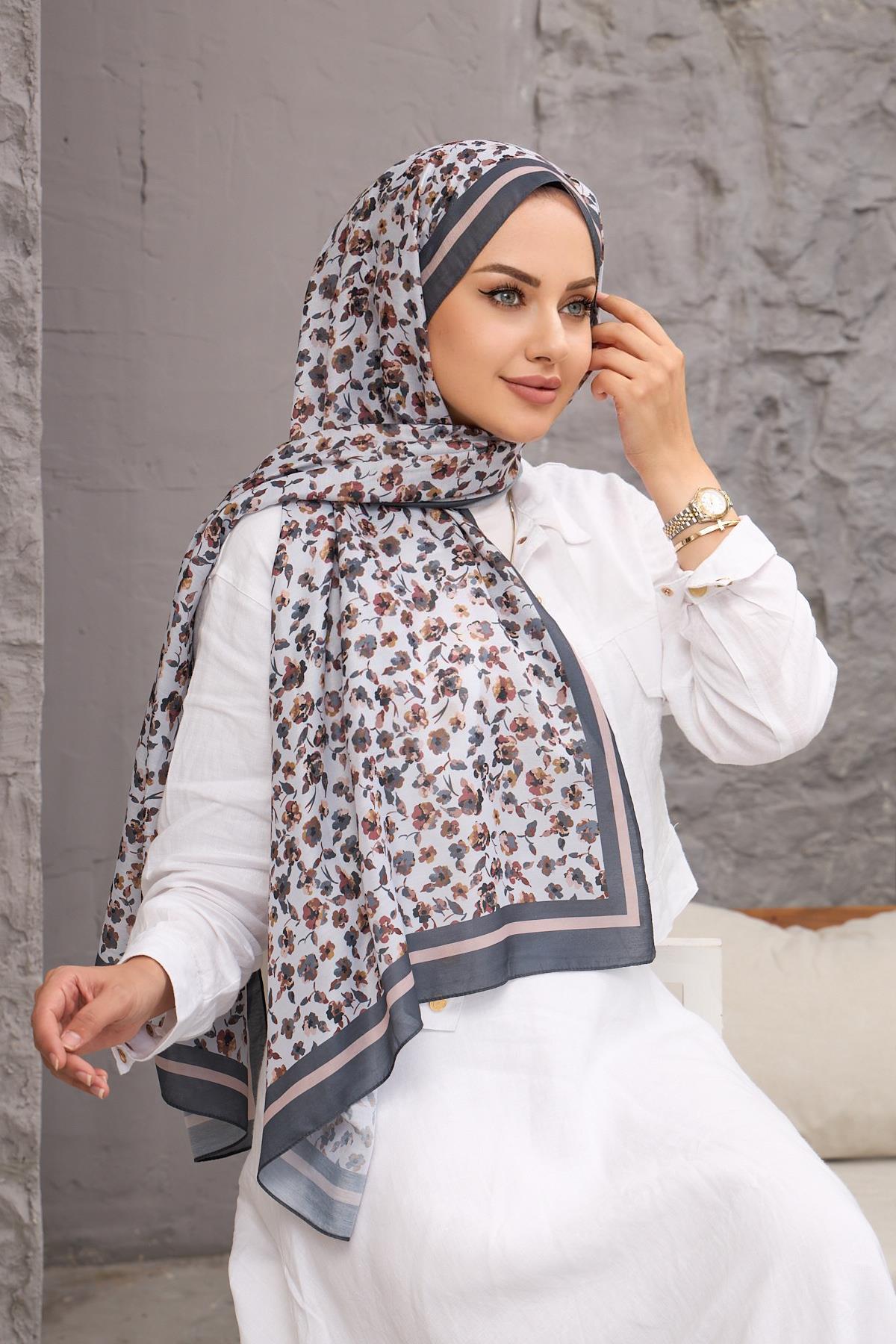 Gri Yonca Dijital Soft Şal