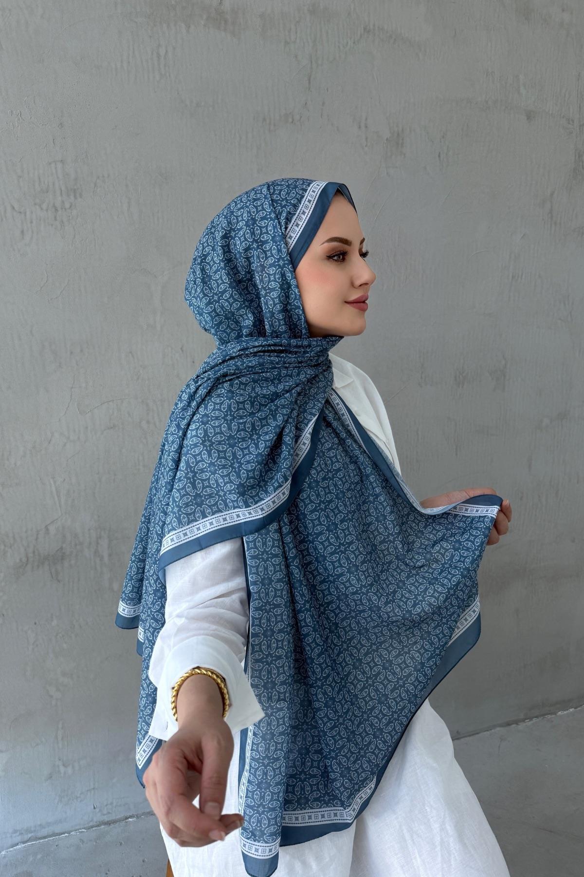 İndigo Azra Bohem Modal İpek Şal