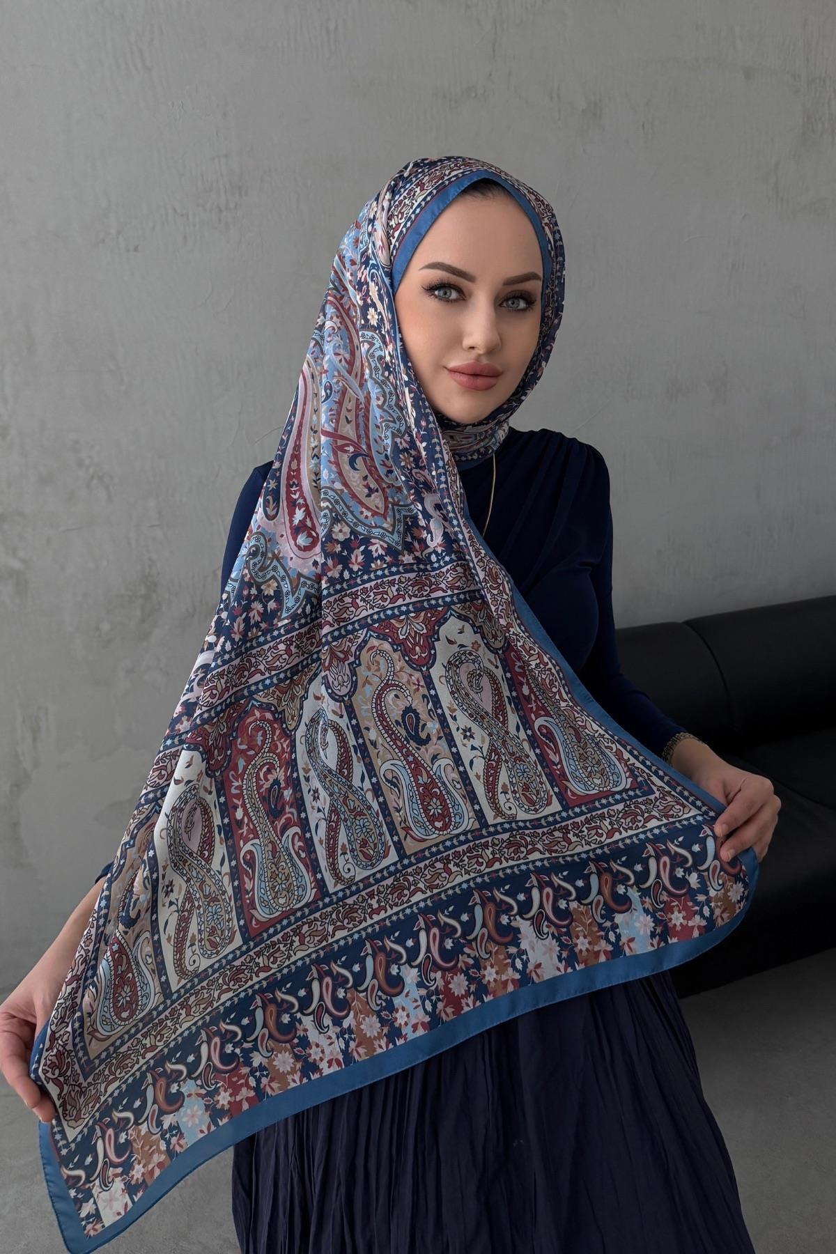 İndigo Bergüzar Otantik Hint İpeği Şal