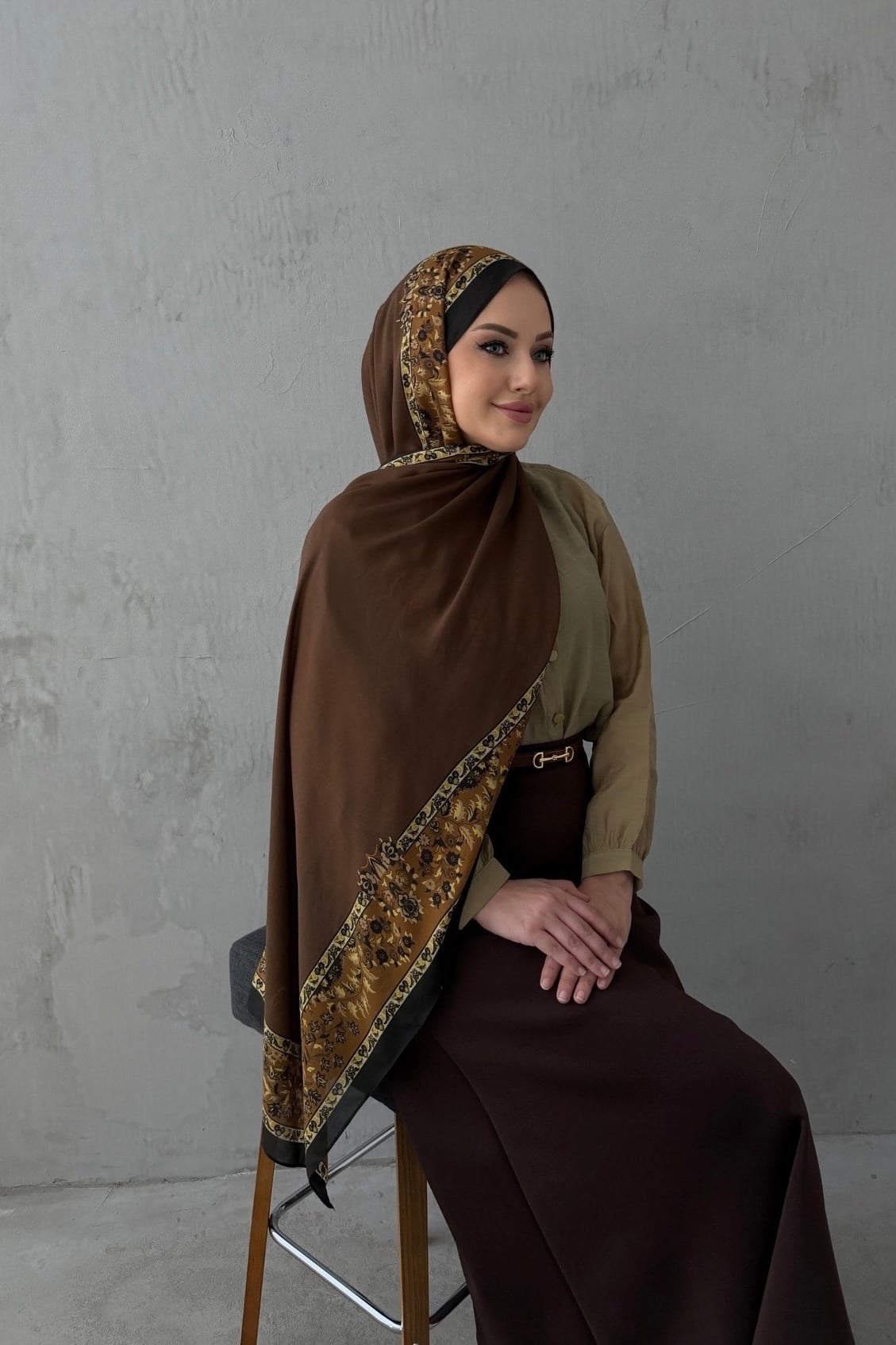 Kahverengi Asmin %100 Pamuk Şal 
