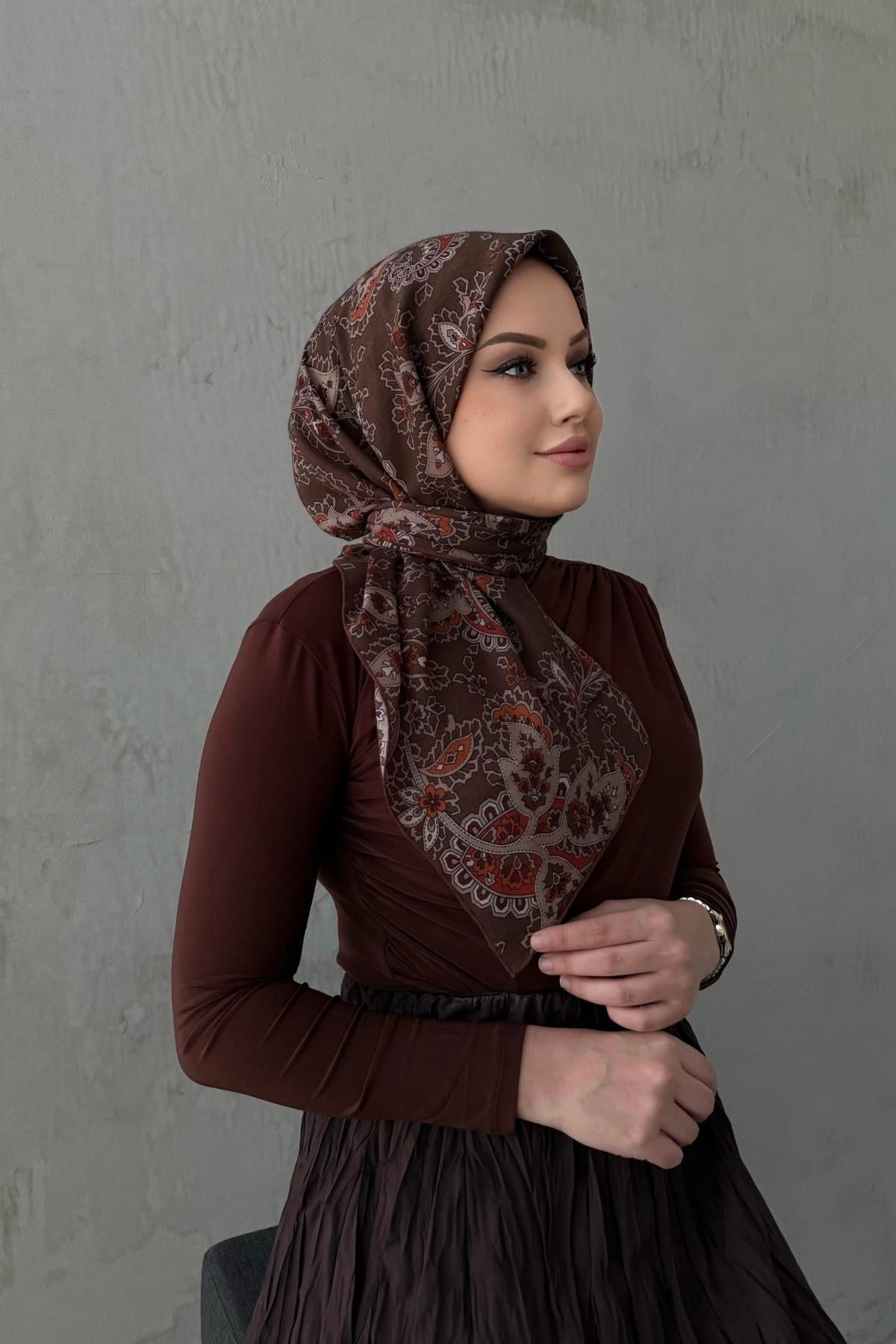 Kahverengi Sema %100 Pamuk Eşarp