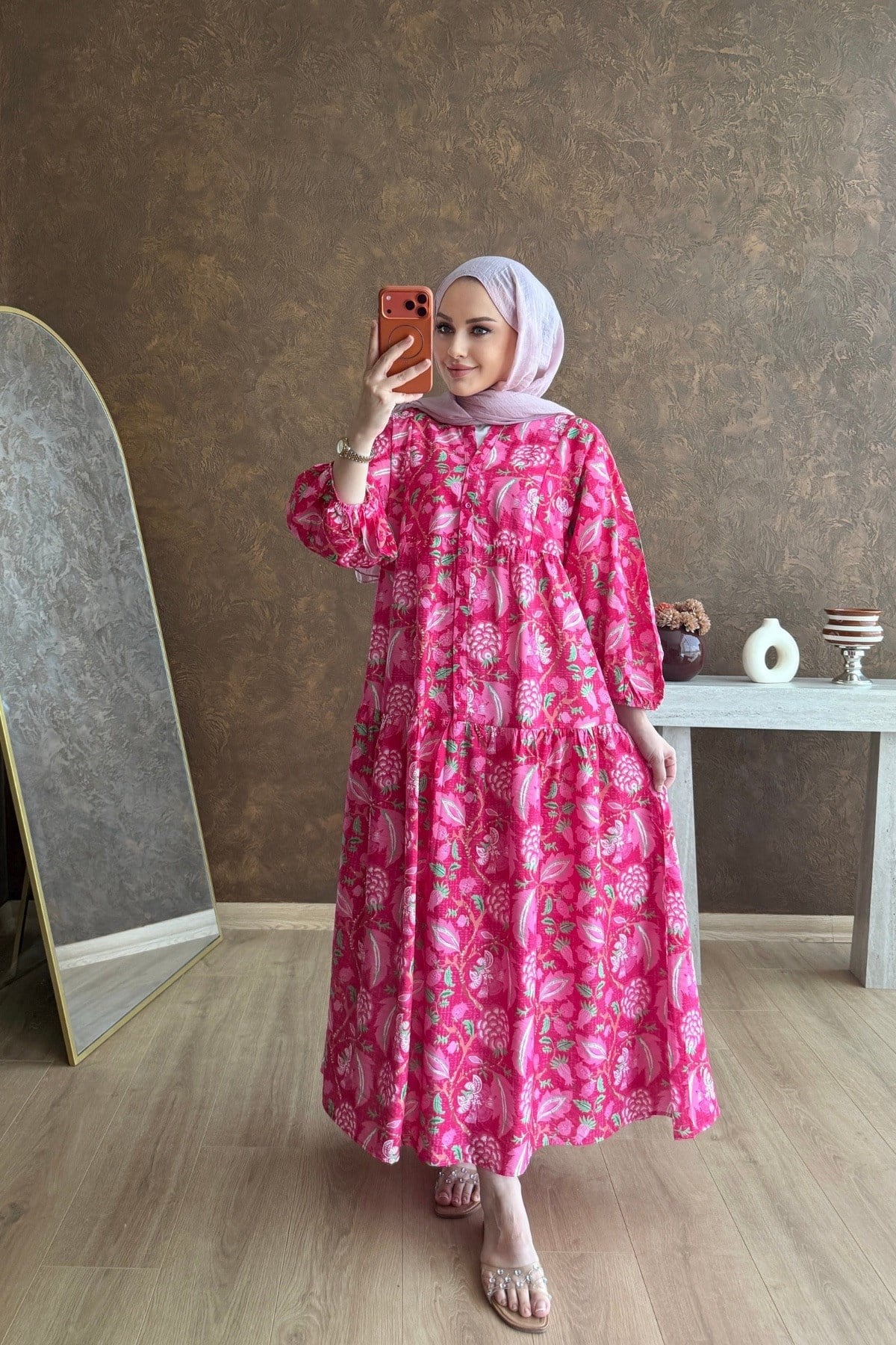 Kamelya Pamuk Vual Elbise Pembe 