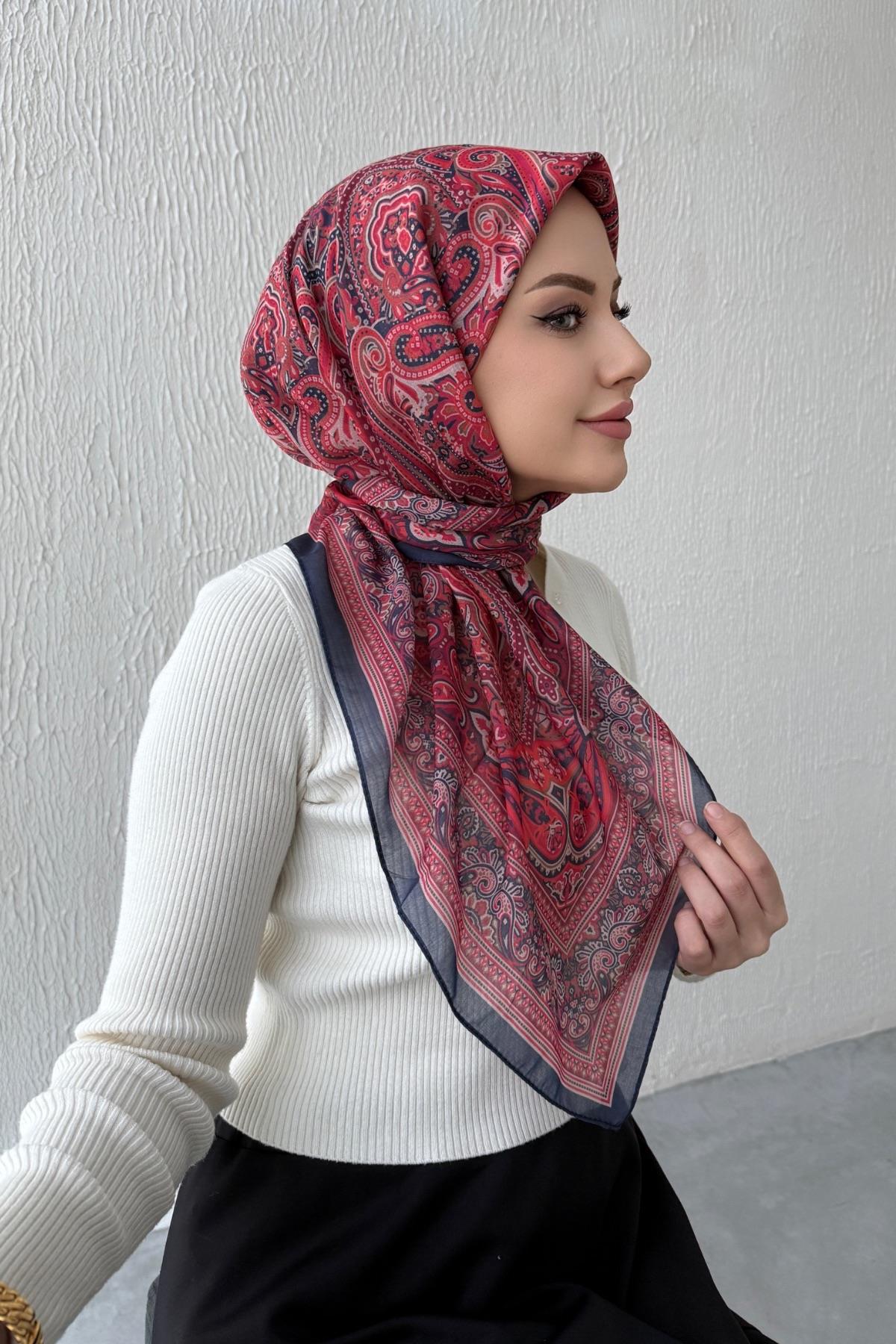 Kırmızı Feride Bohem Modal İpek Eşarp