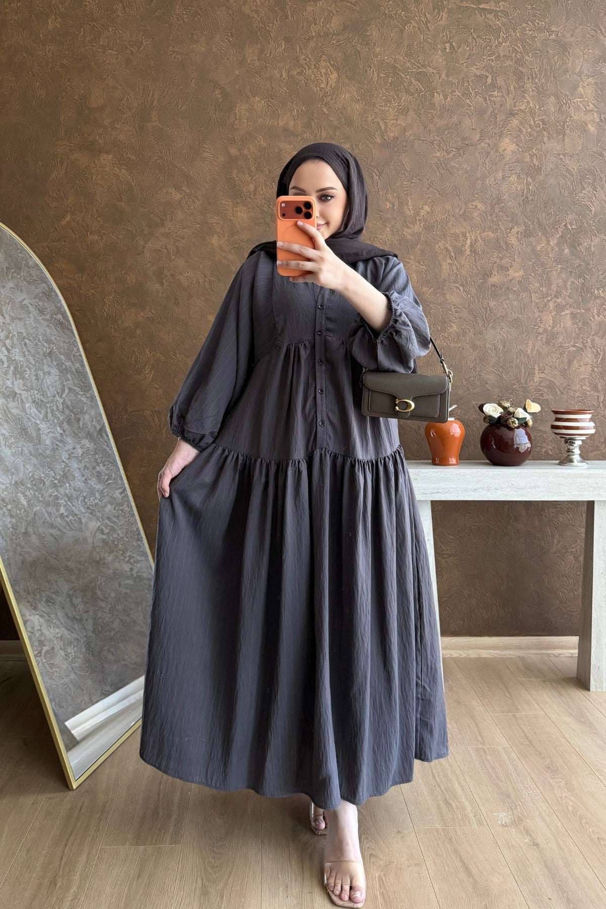 Klara Pamuk Vual Elbise Kahverengi