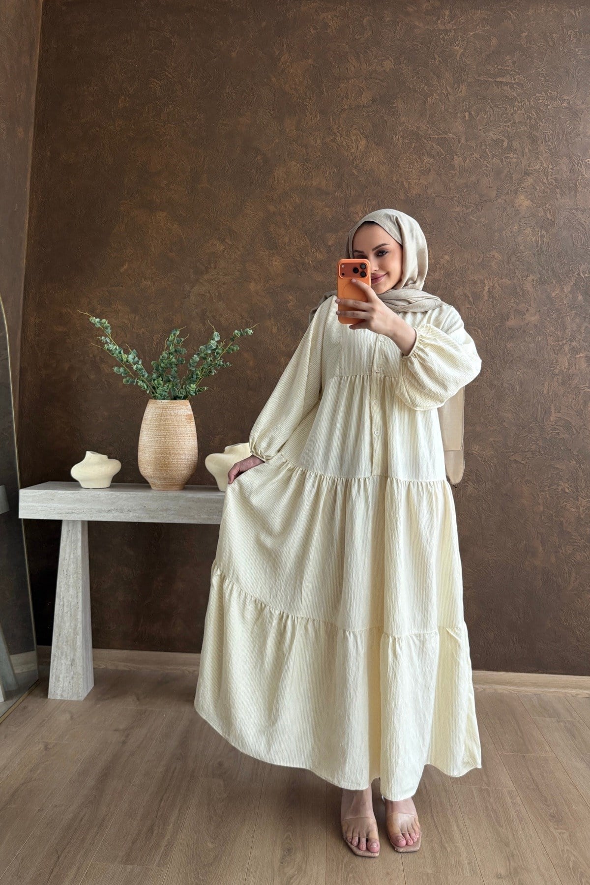 Klara Pamuk Vual Elbise Sarı