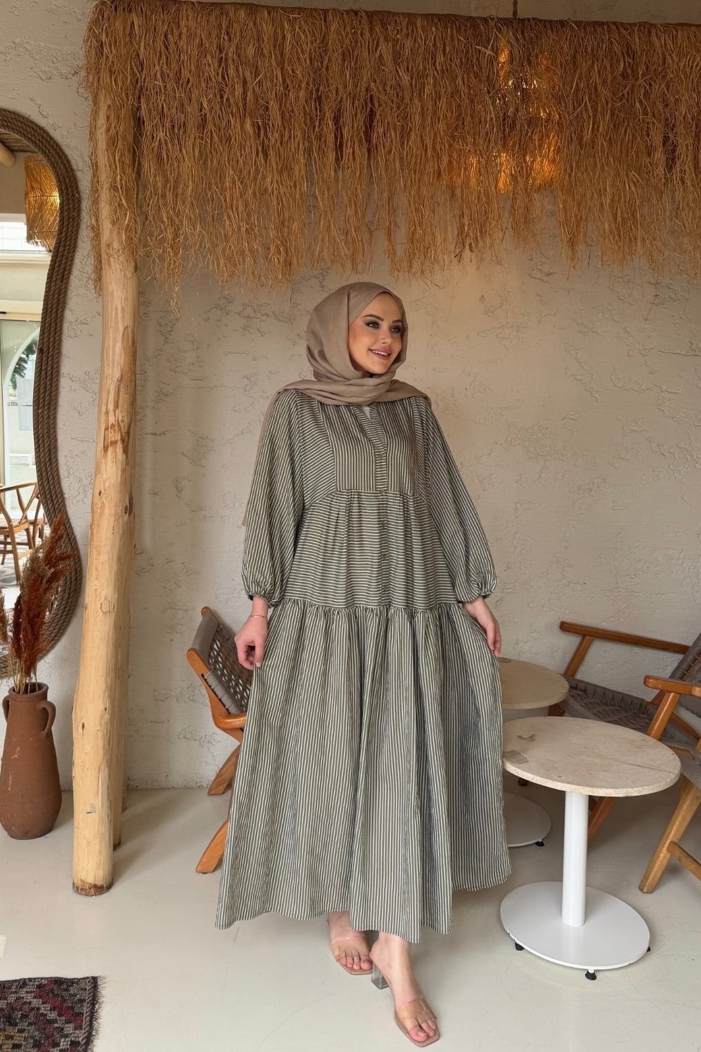 Klara Pamuk Vual Elbise Yeşil