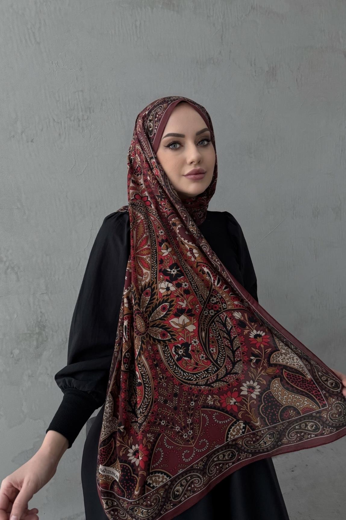 Koyu Bordo Esme %100 Koza Pamuk Şal