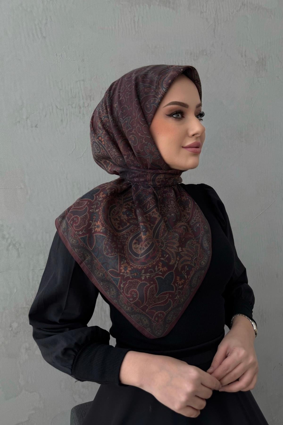 Koyu Bordo Simra Bohem Modal İpek Eşarp 