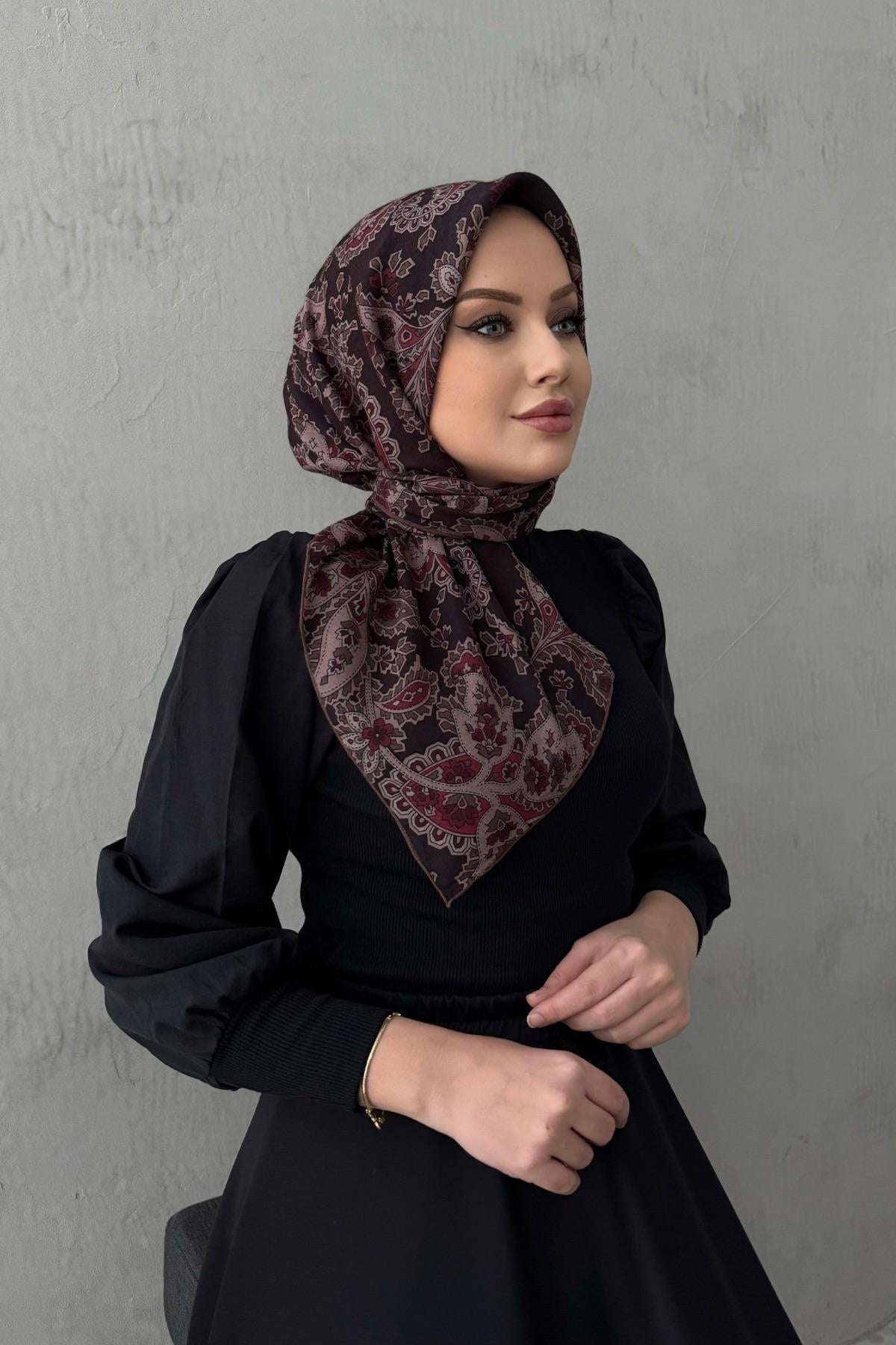 Koyu Kahverengi Sema %100 Pamuk Eşarp