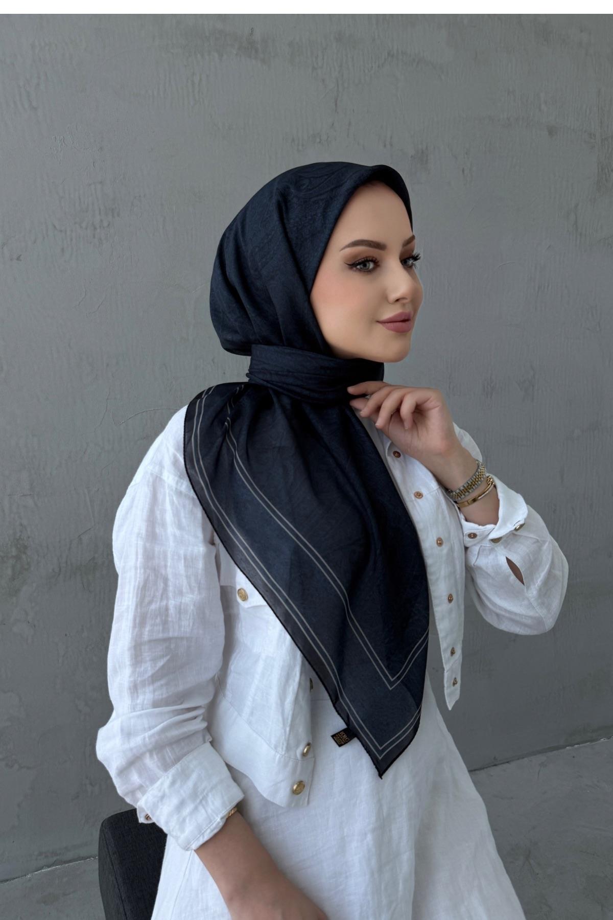 Koyu Lacivert Leyla Bohem Modal İpek Şaleşarp