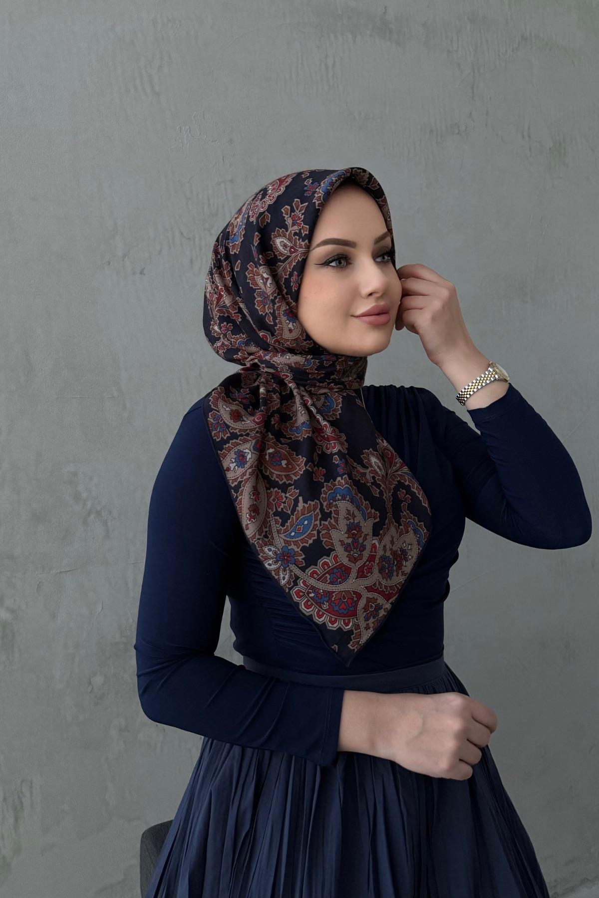 Koyu Lacivert Sema %100 Pamuk Eşarp
