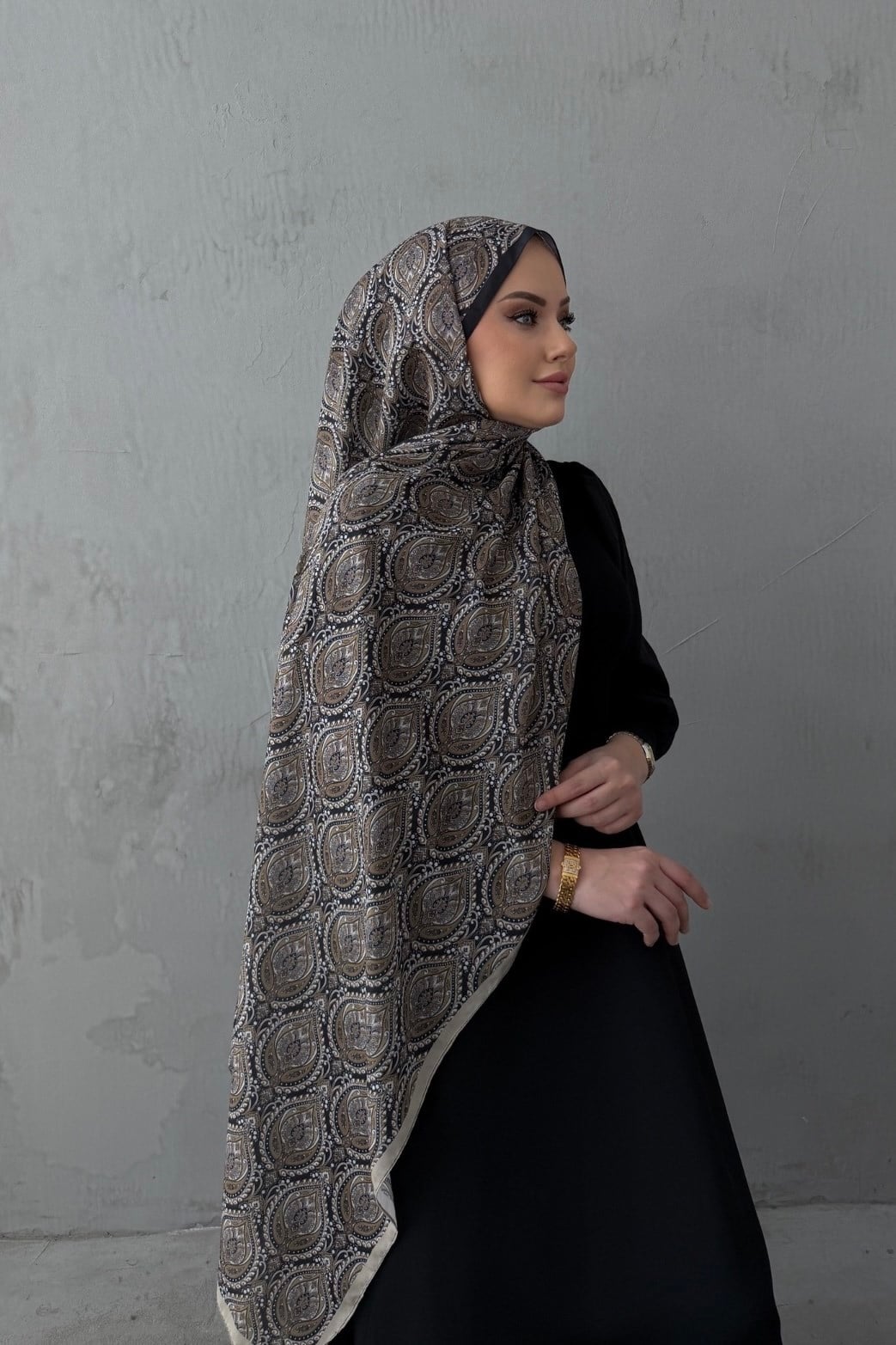 Koyu Vizon Nazende Bohem Modal İpek Şal