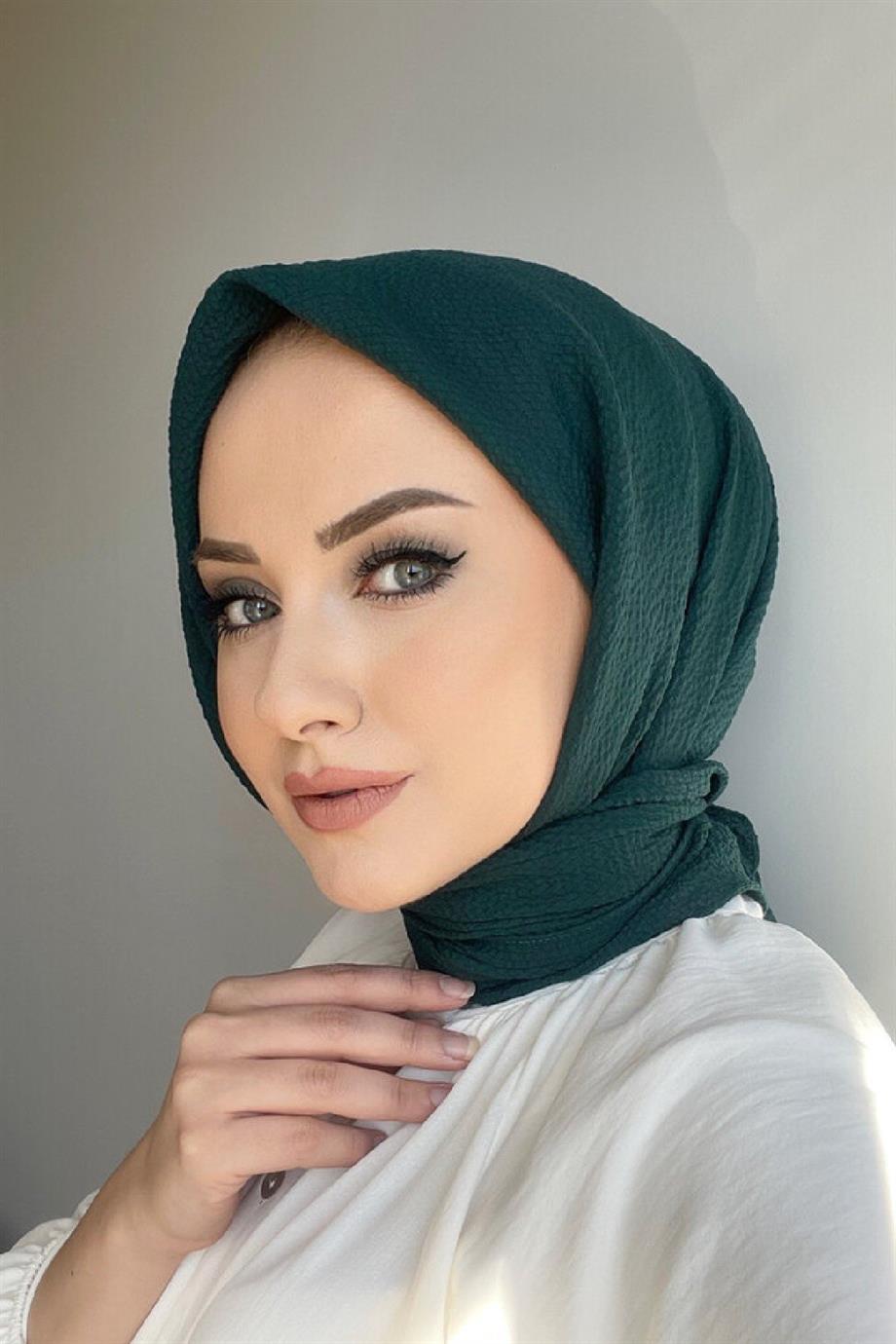 Koyu Zümrüt Naturel Eşarp