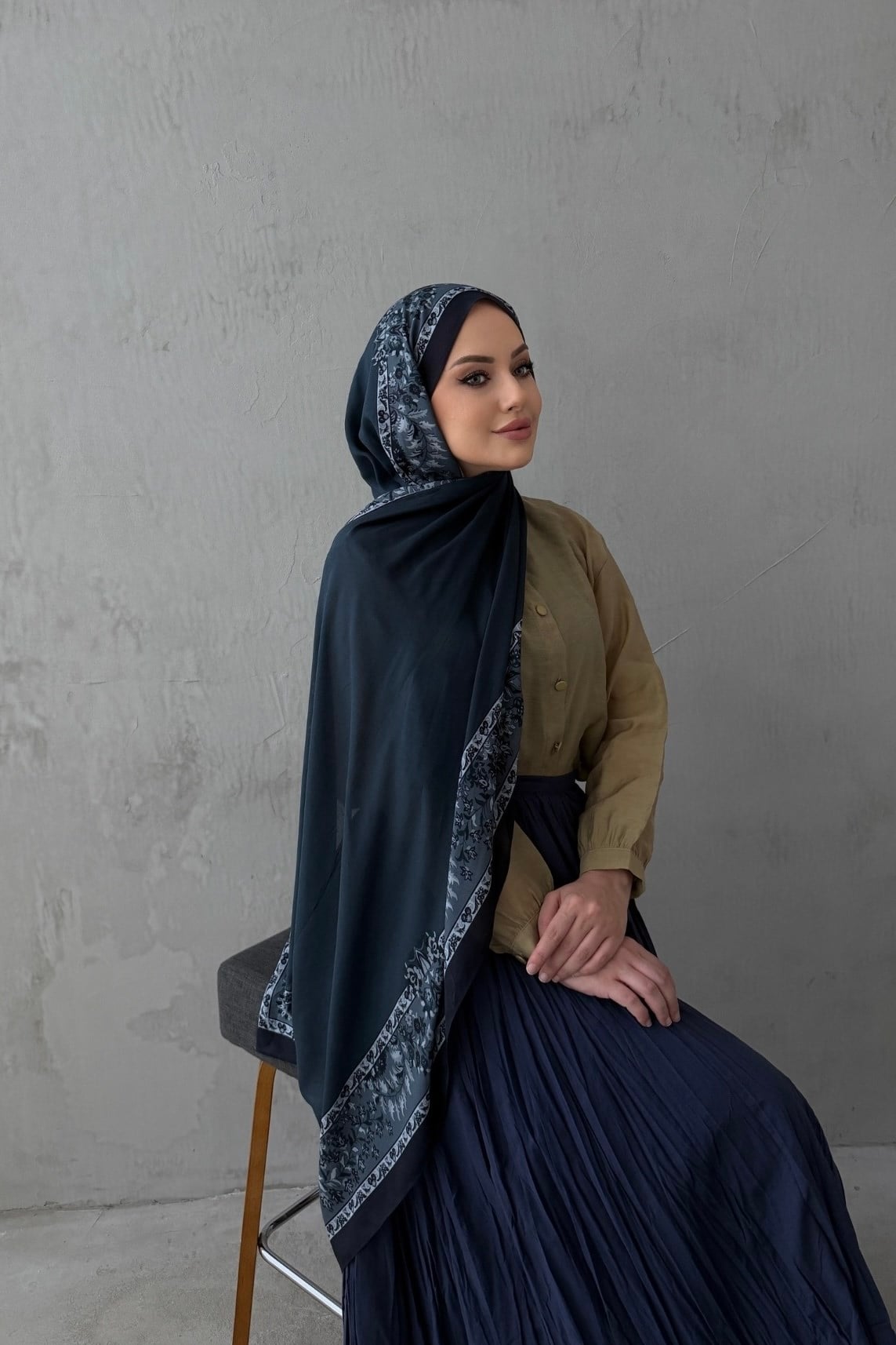 Lacivert Asmin %100 Pamuk Şal 