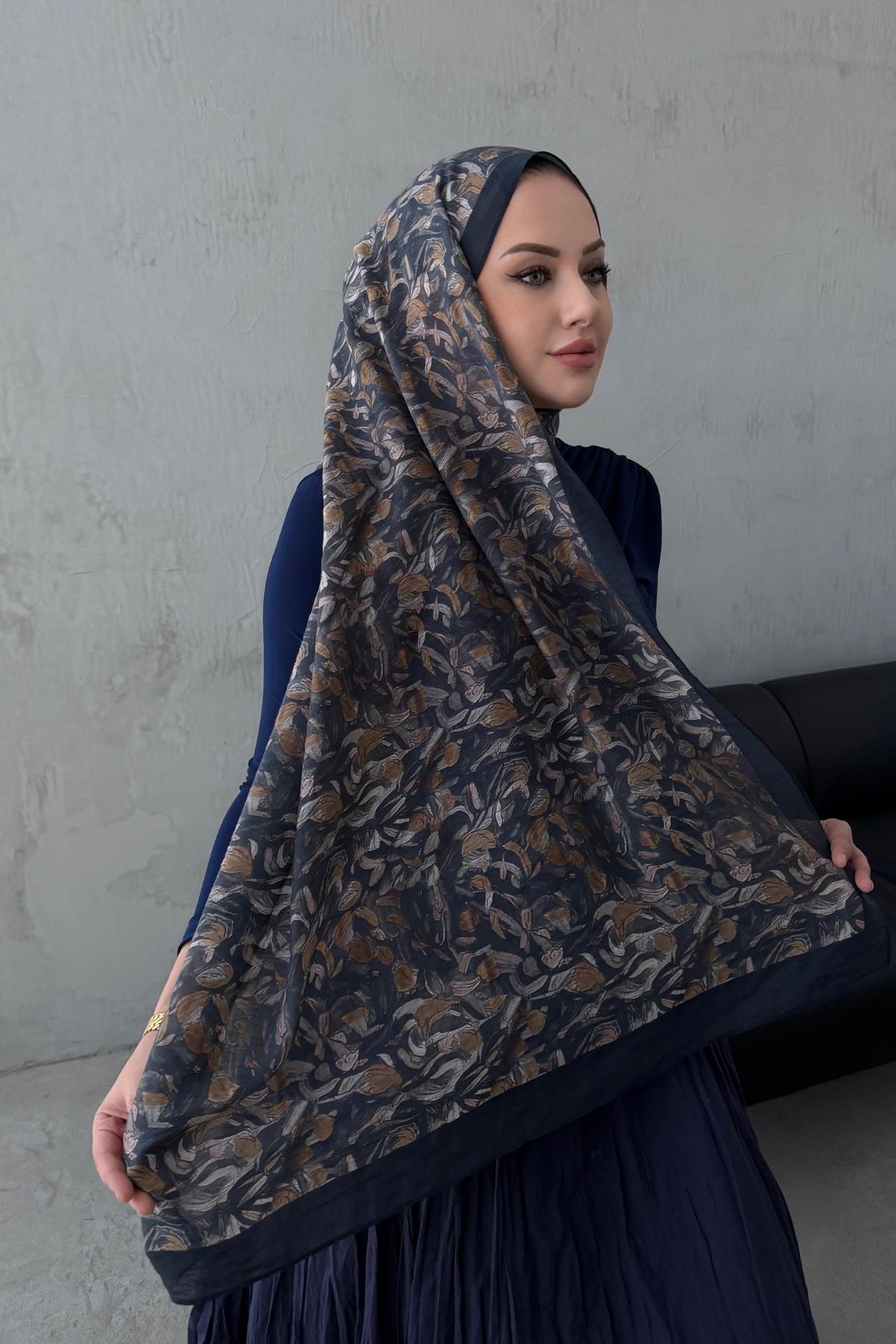 Lacivert Çiğdem Tensel Şal 