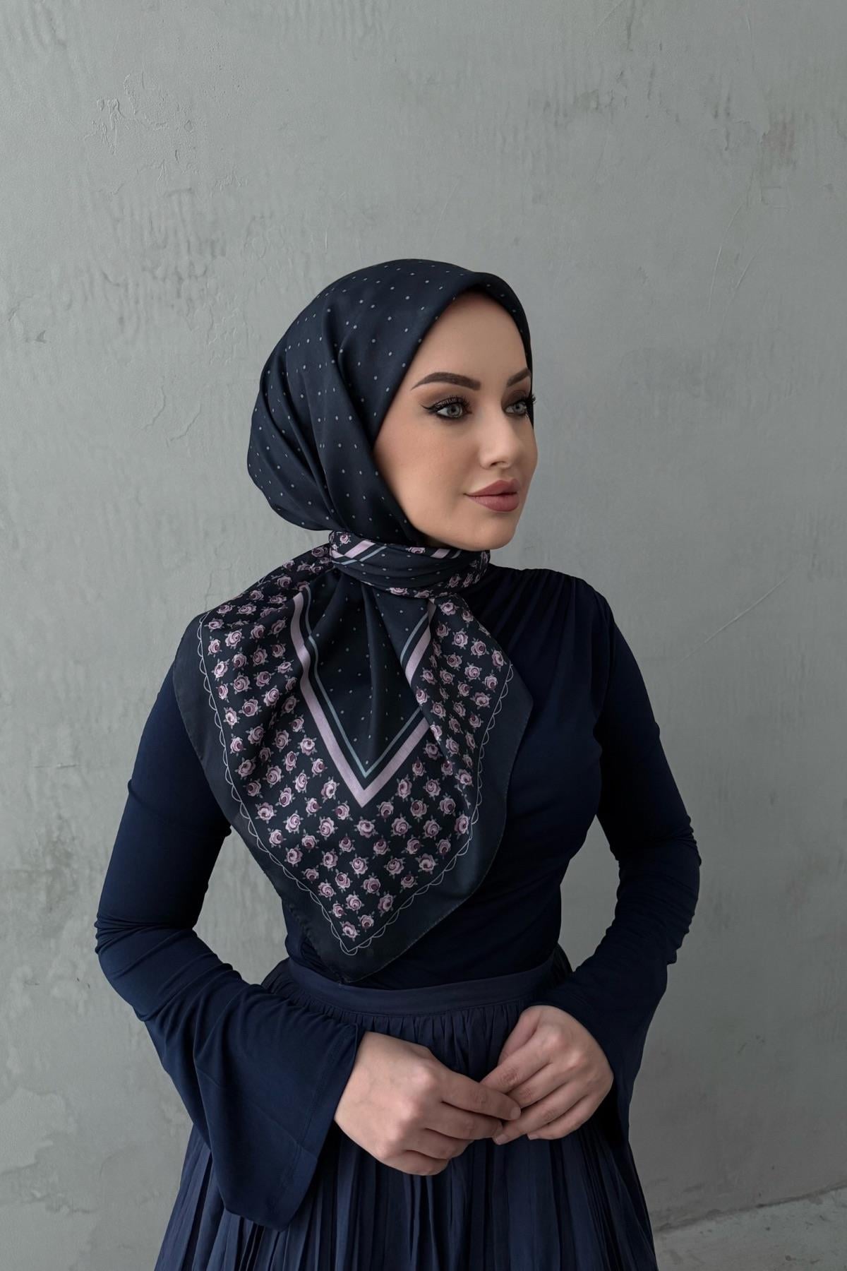 Lacivert Eyşan Modal İpek Eşarp